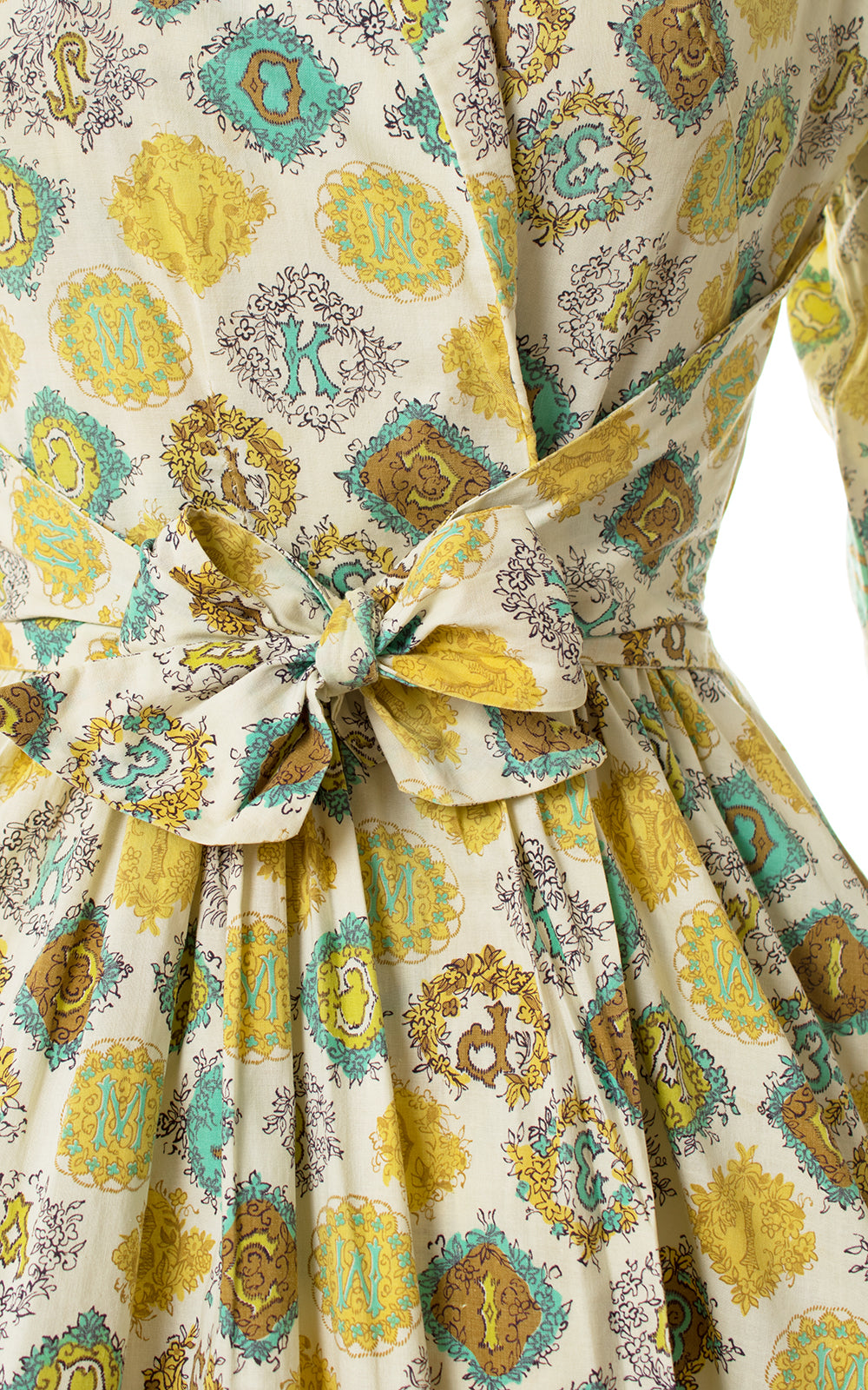 1950s ABCs novelty print wrap dress