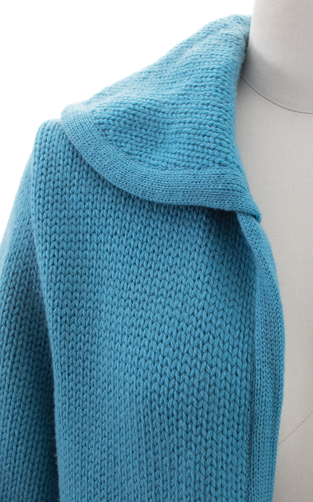 1960s Blue Chunky Knit Sweater Coat