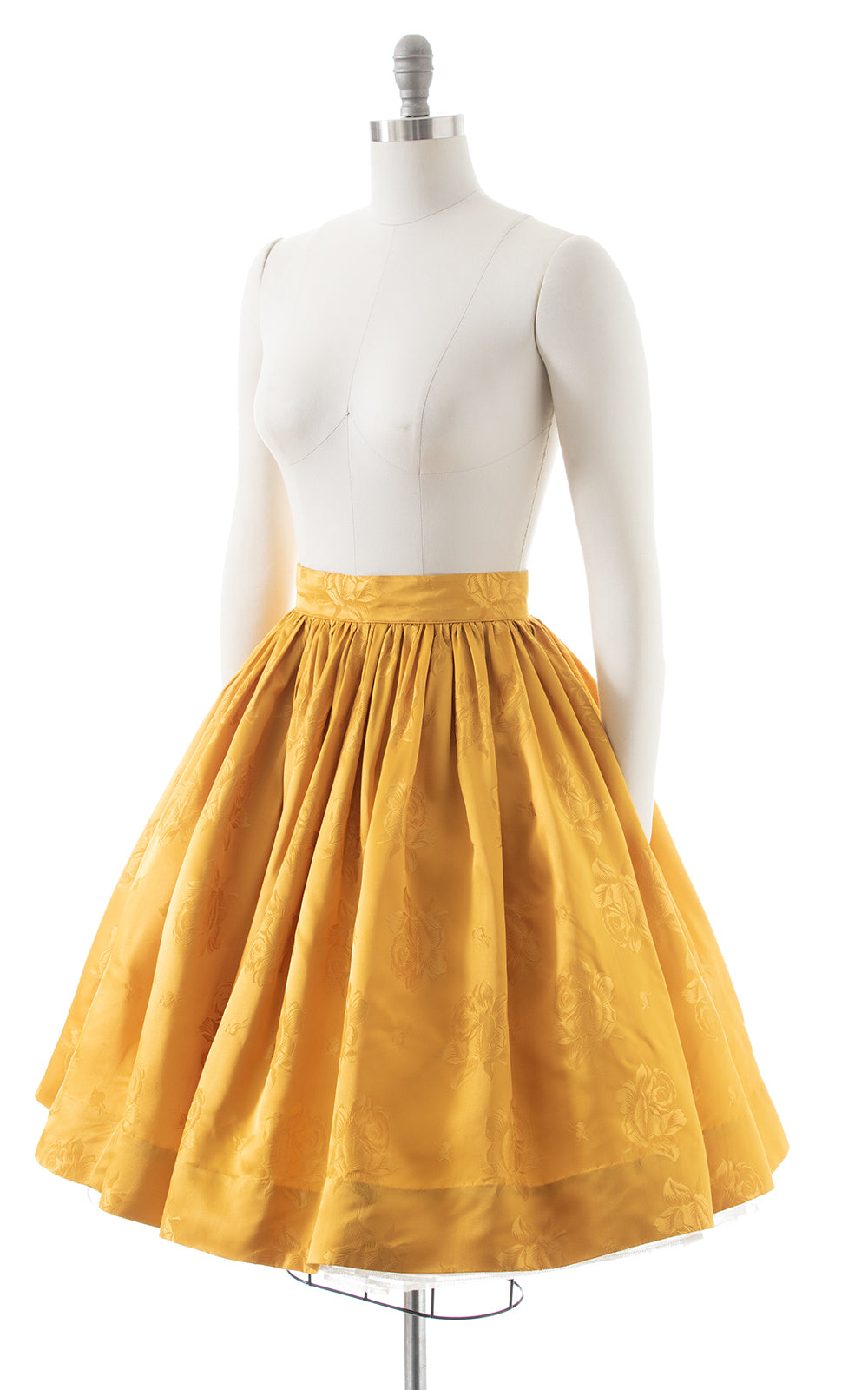 1950s Golden Rose Jacquard Taffeta Skirt | medium