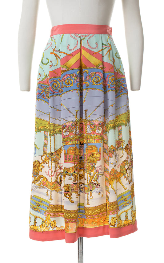 1980s Silk Carousel Novelty Print Skirt