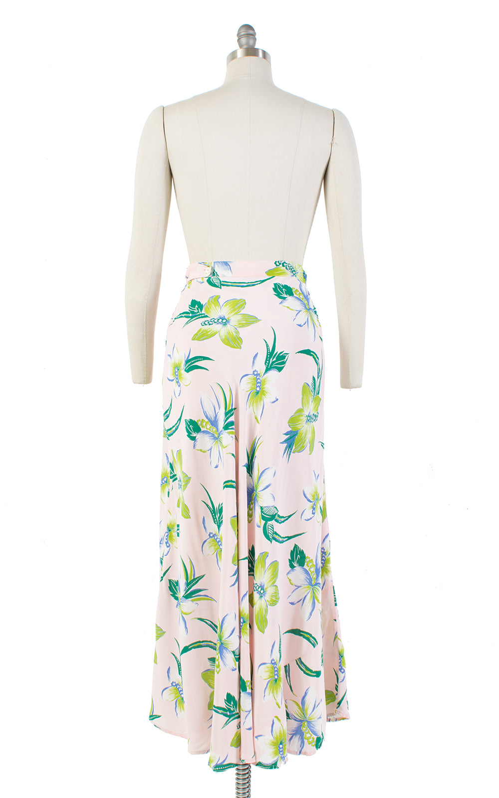 1940s Hawaiian Hibiscus Cold Rayon Midi Skirt | small