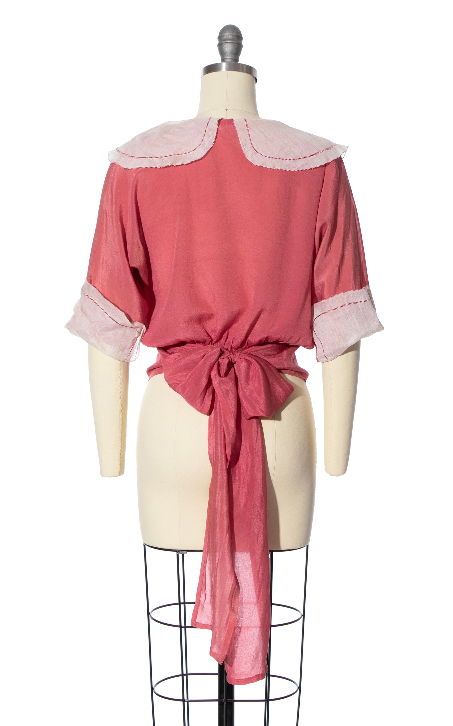 Antique Vintage 1920s 20s Dusty Pink Rose Silk Bow Blouse Top BirthdayLifeVintage