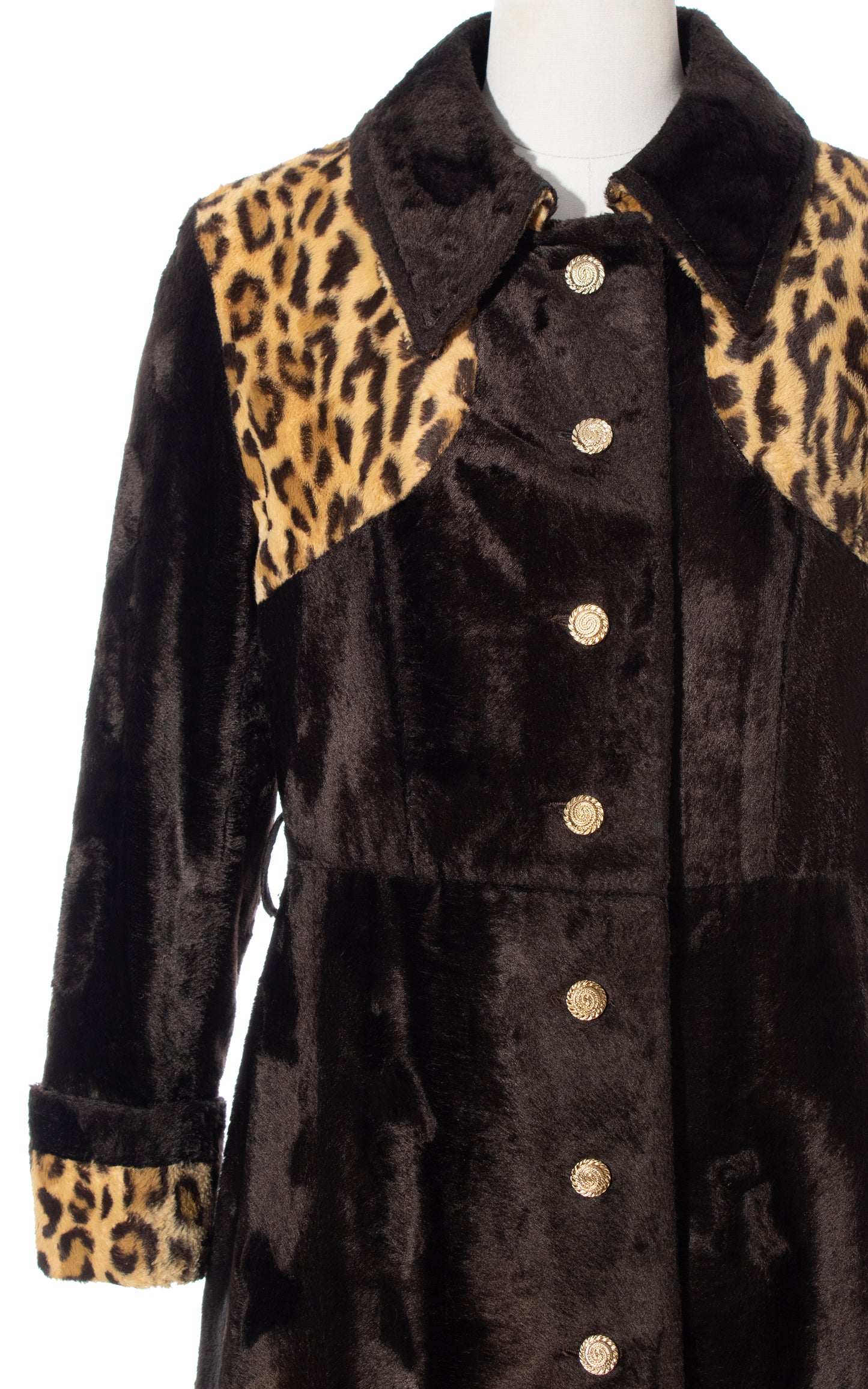 Vintage 70s 1970s Leopard Print Faux Fur Brown Velvet Coat BirthdayLifeVintage