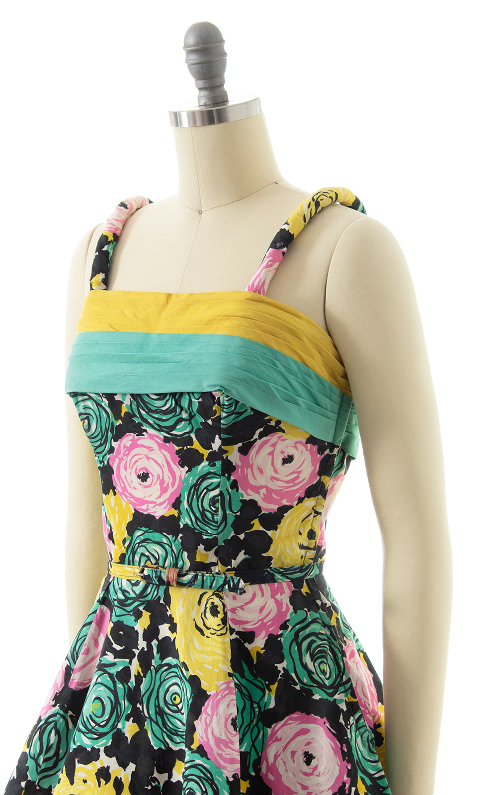 1950s Rose Sundress with Cording Straps | small