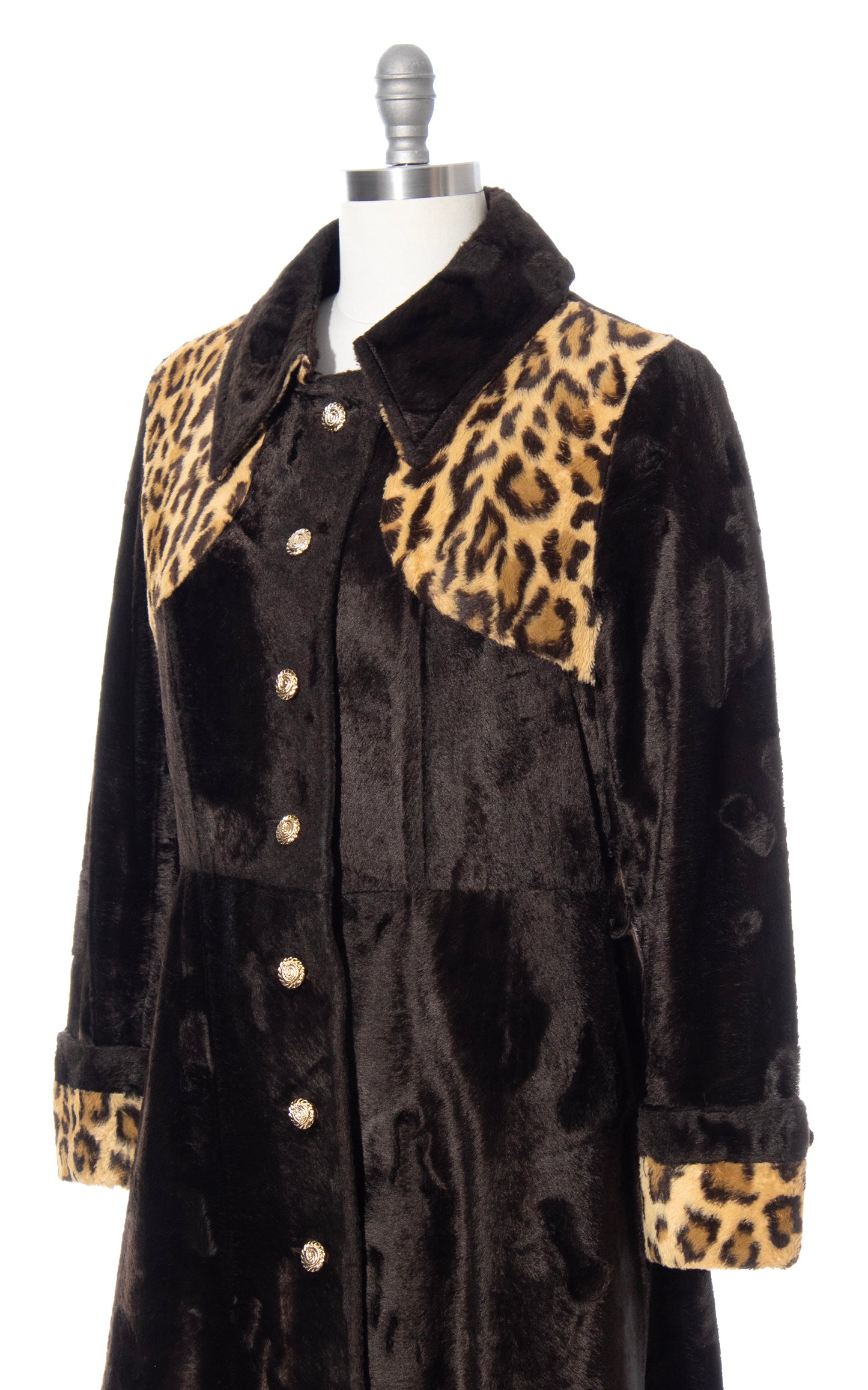 Vintage 70s 1970s Leopard Print Faux Fur Brown Velvet Coat BirthdayLifeVintage