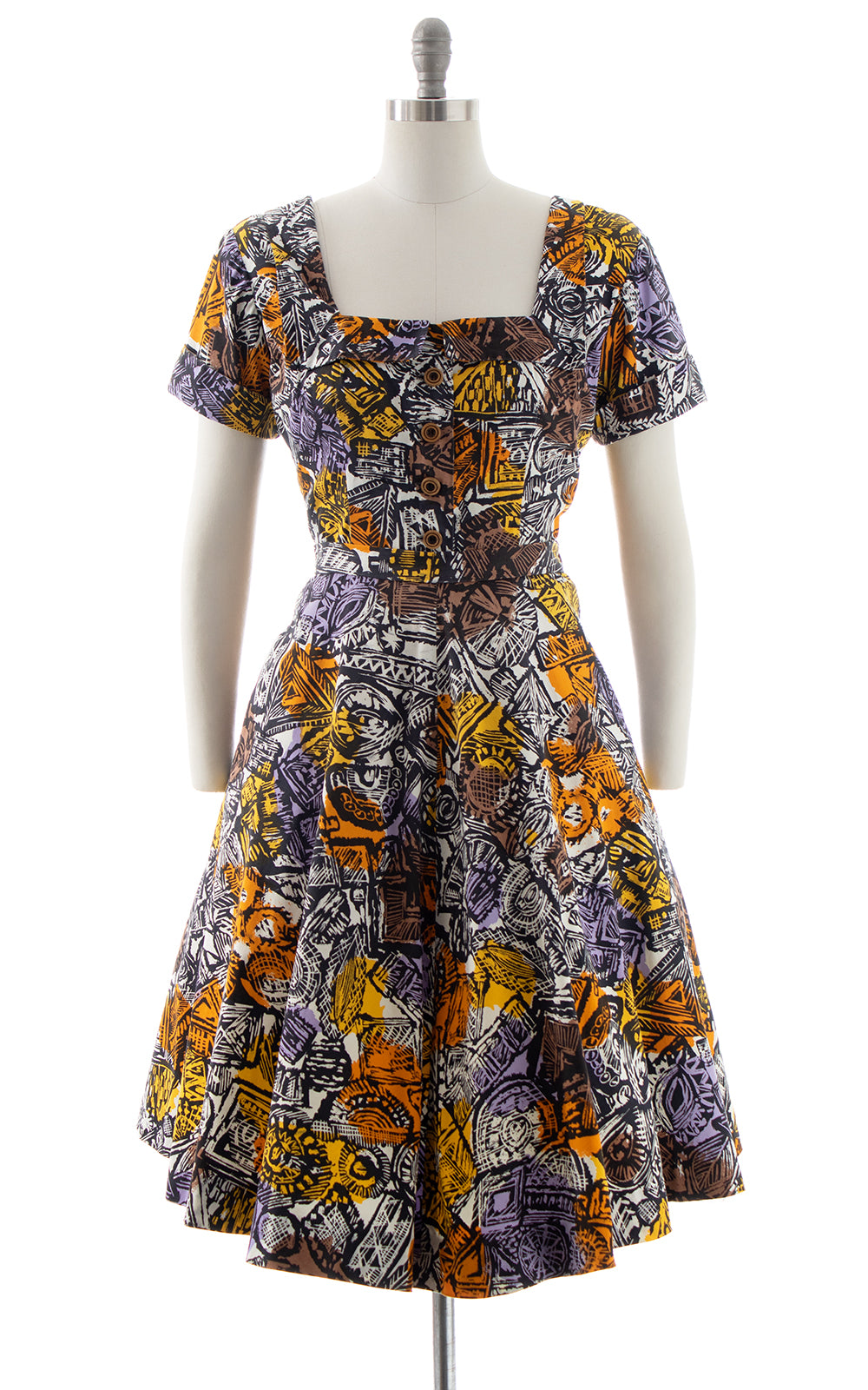 1950s Geometric Cotton Blouse & Skirt Set | medium