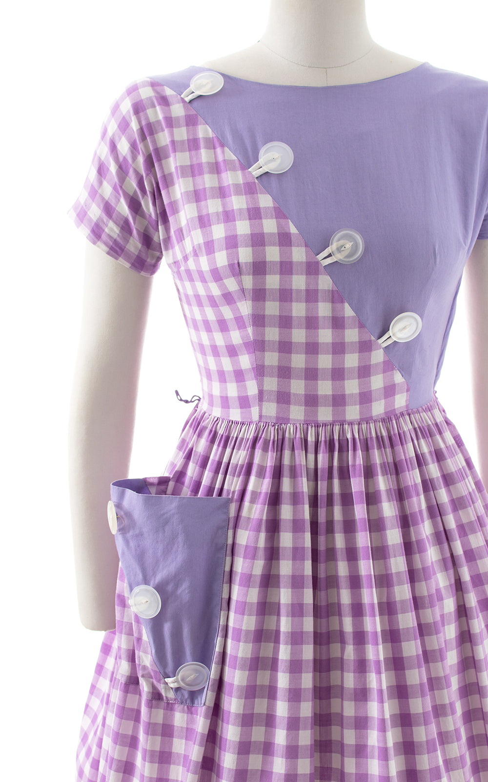 1950s Pattern Blocked Gingham Dress | small/medium