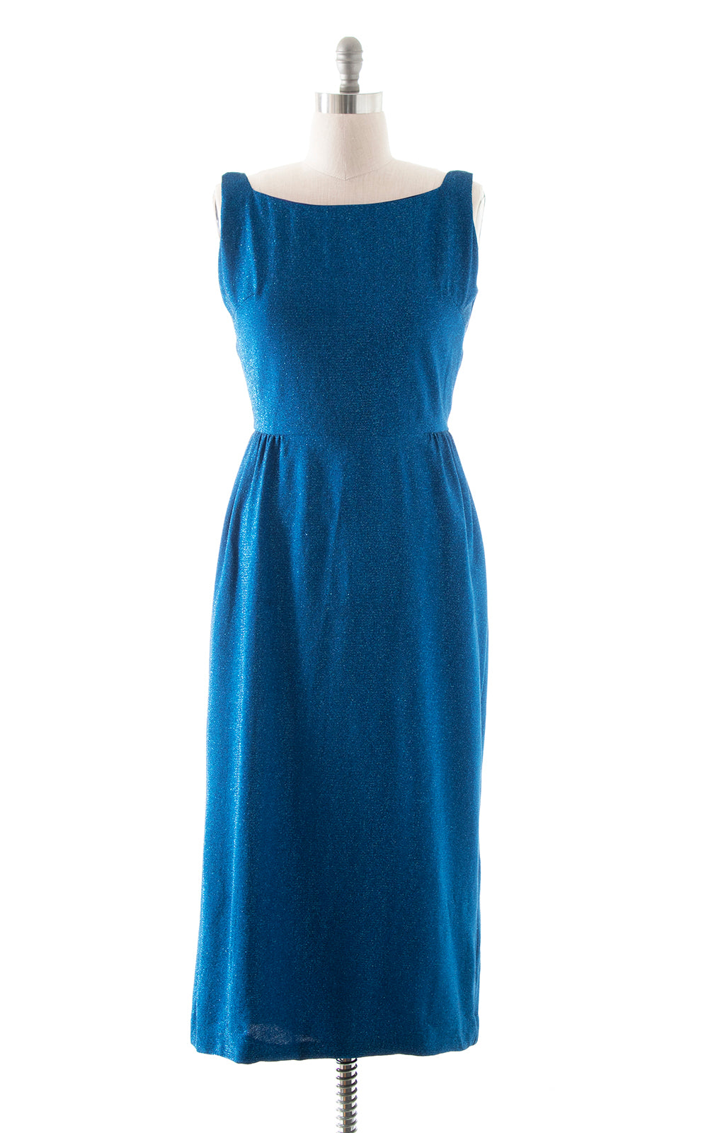 1960s Blue Lurex Gown with Train | medium/large