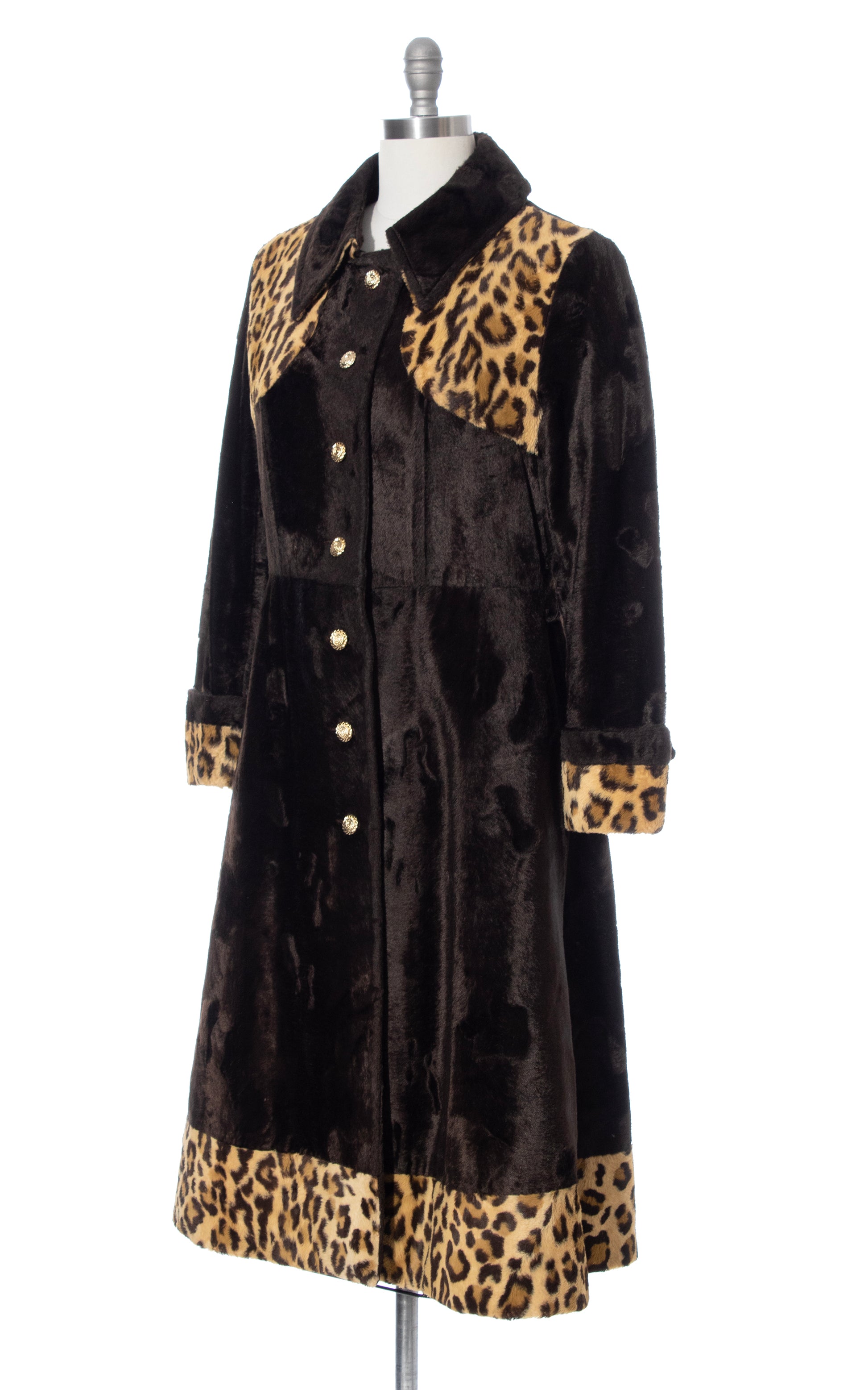 Vintage 70s 1970s Leopard Print Faux Fur Brown Velvet Coat BirthdayLifeVintage