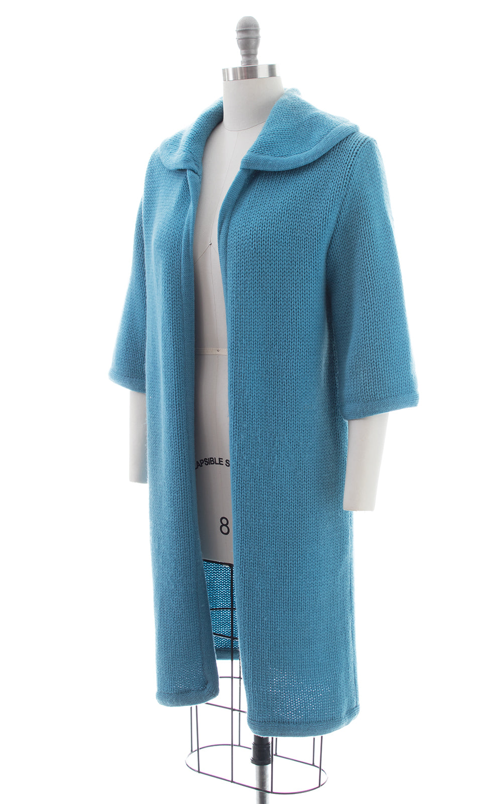 1960s Blue Chunky Knit Sweater Coat