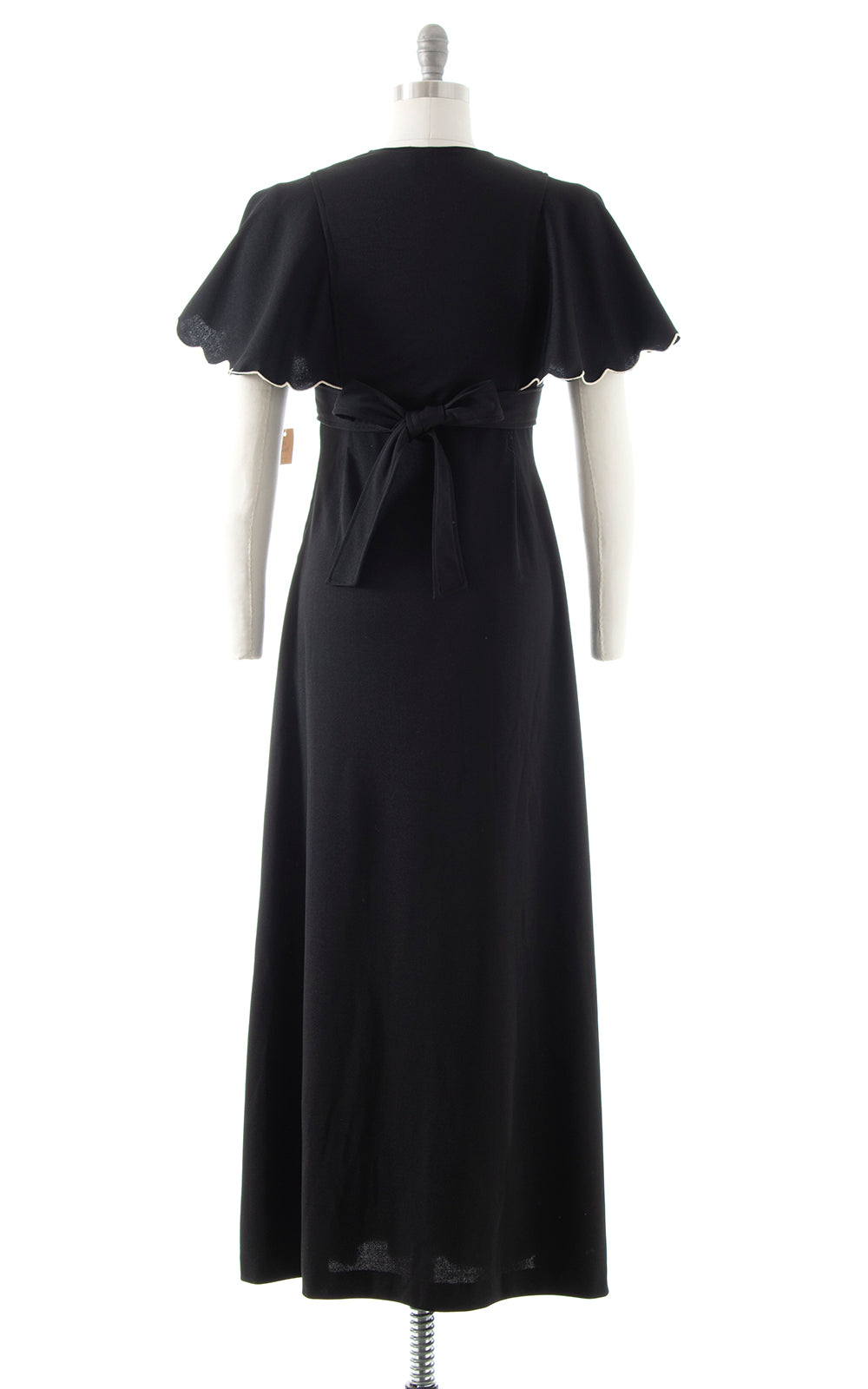 1970s DEADSTOCK Flutter Sleeve Black Maxi Dress | small