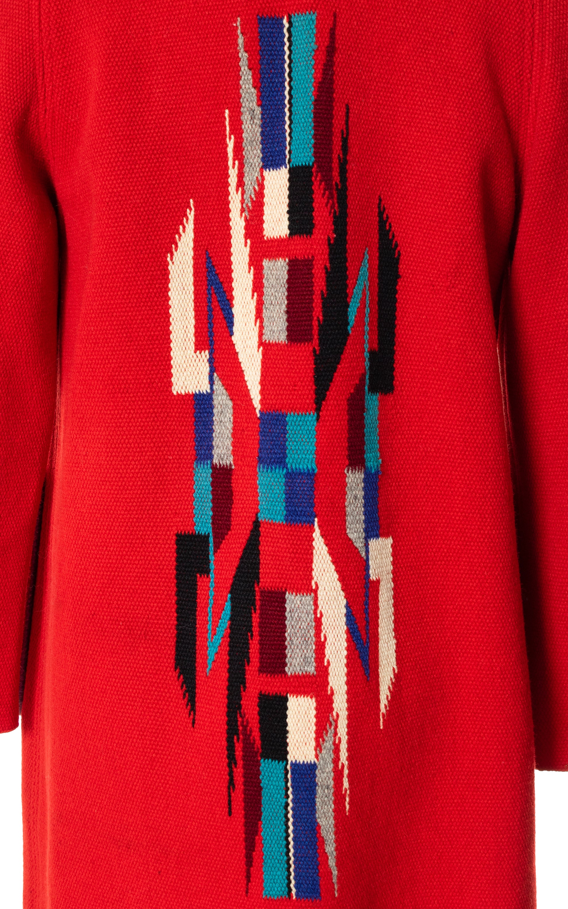 Vintage 1940s 40s 1950s 50s Hand-Woven Red Wool Chimayo Coat Jacket BirthdayLifeVintage