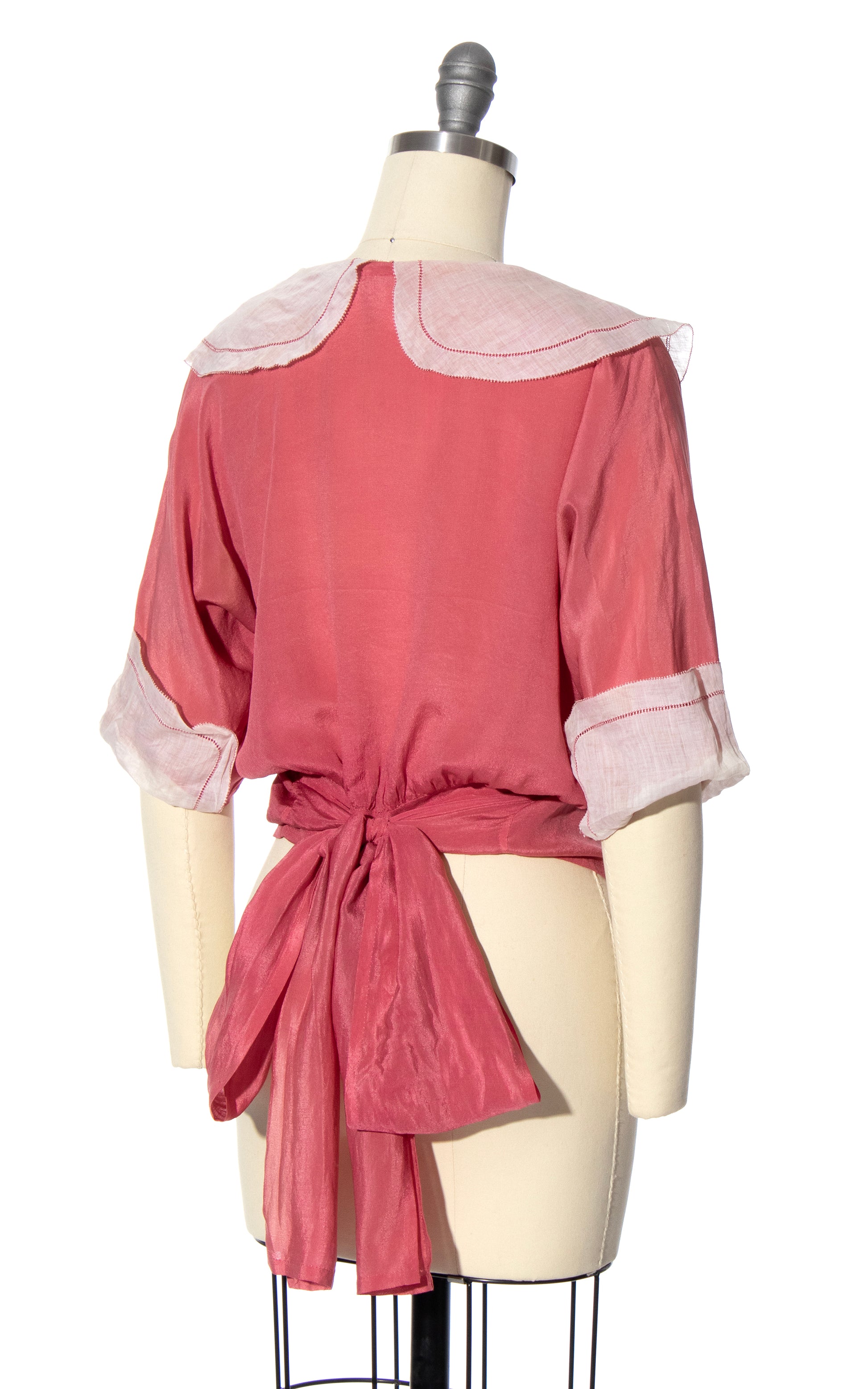Antique Vintage 1920s 20s Dusty Pink Rose Silk Bow Blouse Top BirthdayLifeVintage