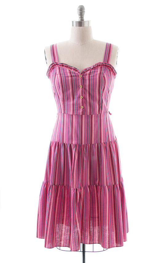 1970s Pink Striped Tiered Cotton Sundress