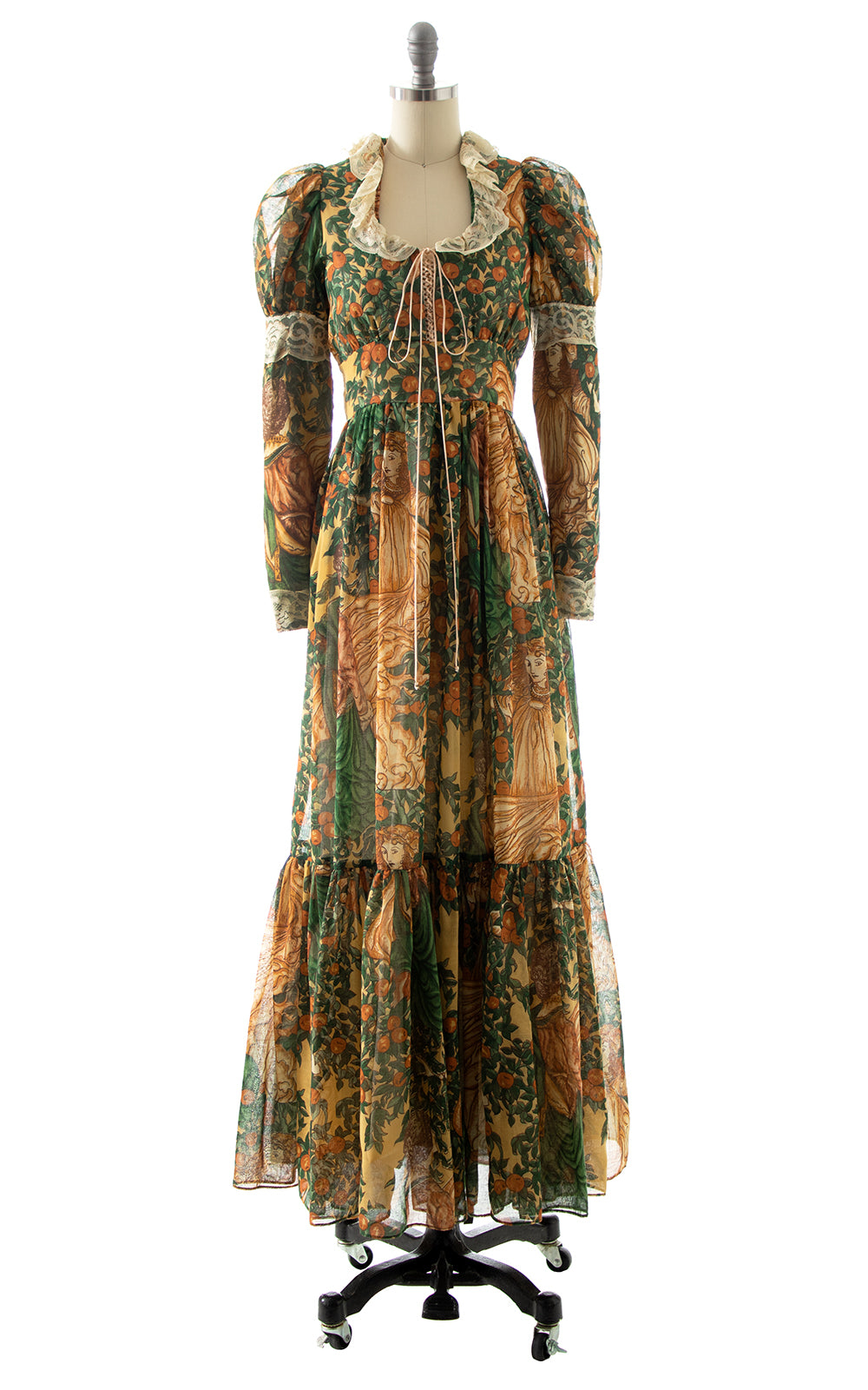 1970s GUNNE SAX Adam & Eve Novelty Print Maxi Dress BirthdayLifeVintage