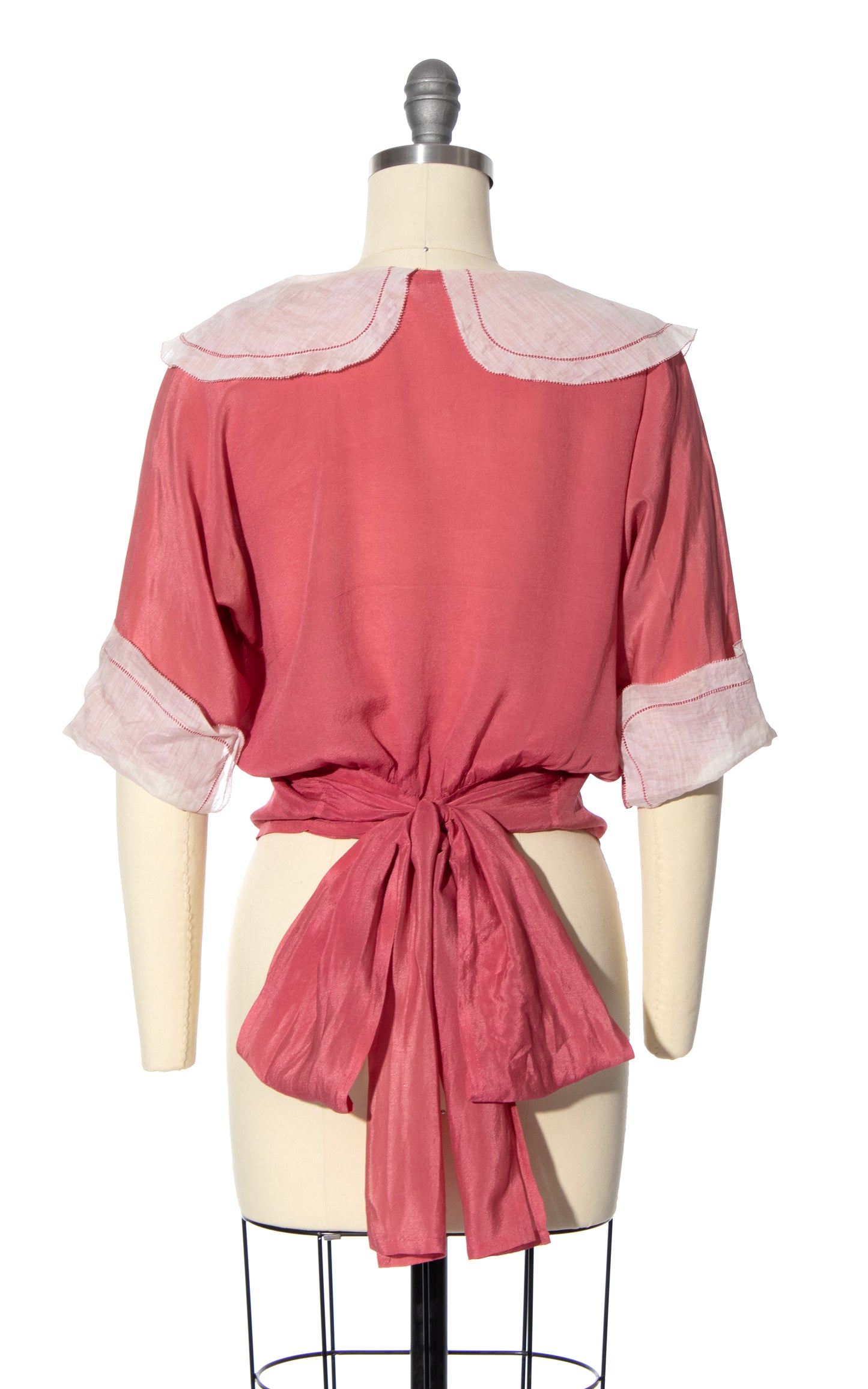 Antique Vintage 1920s 20s Dusty Pink Rose Silk Bow Blouse Top BirthdayLifeVintage