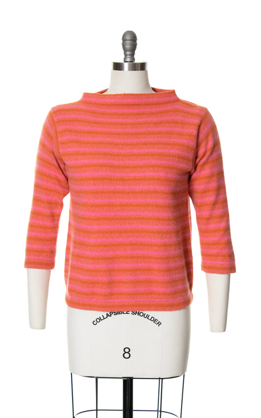Vintage 60s 1960s Cashmere Striped Sweater Top Pink Orange Pullover BirthdayLifeVintage