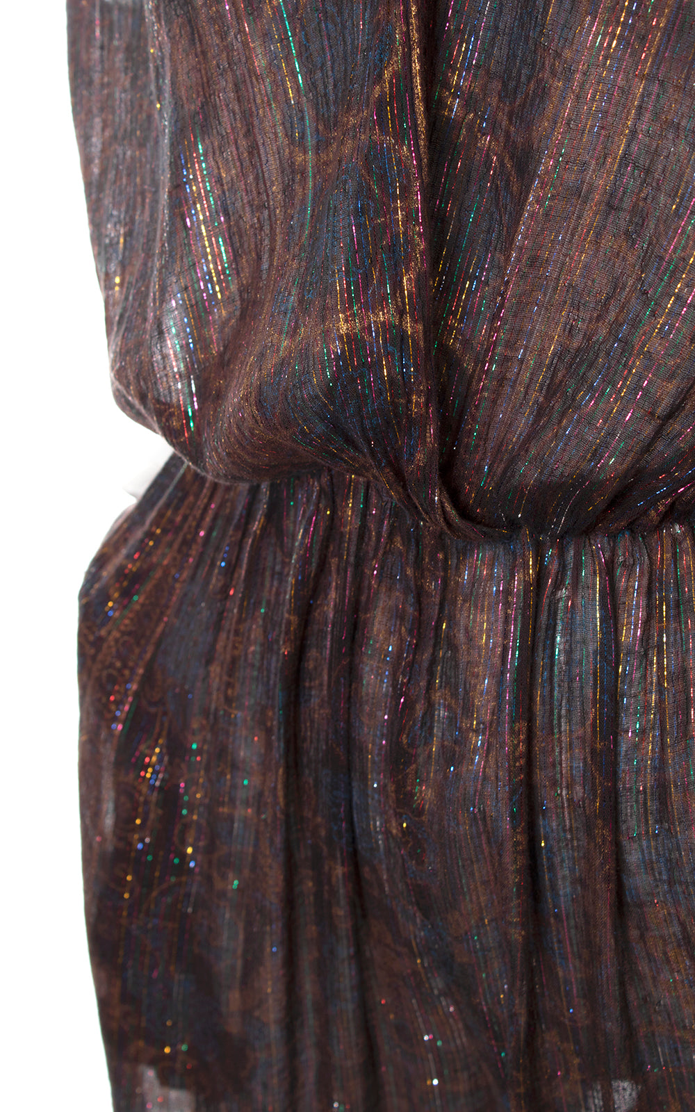 1970s Indian Cotton Metallic Rainbow Printed Sheer Jumpsuit | medium/large