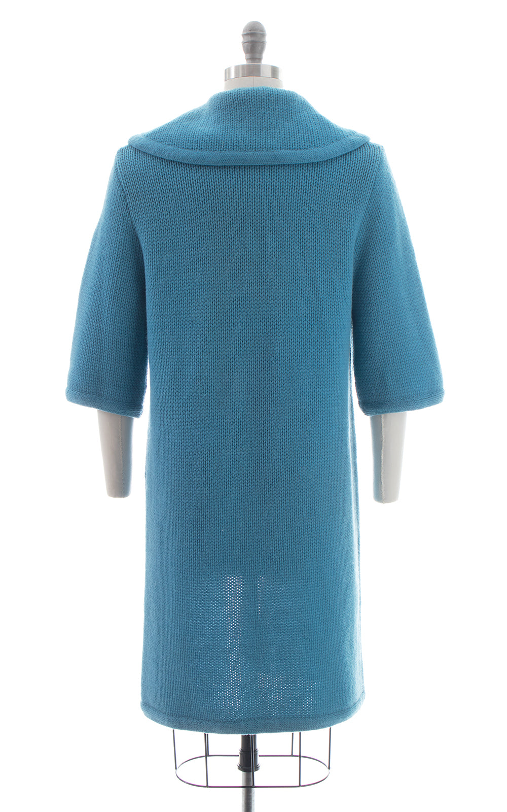1960s Blue Chunky Knit Sweater Coat