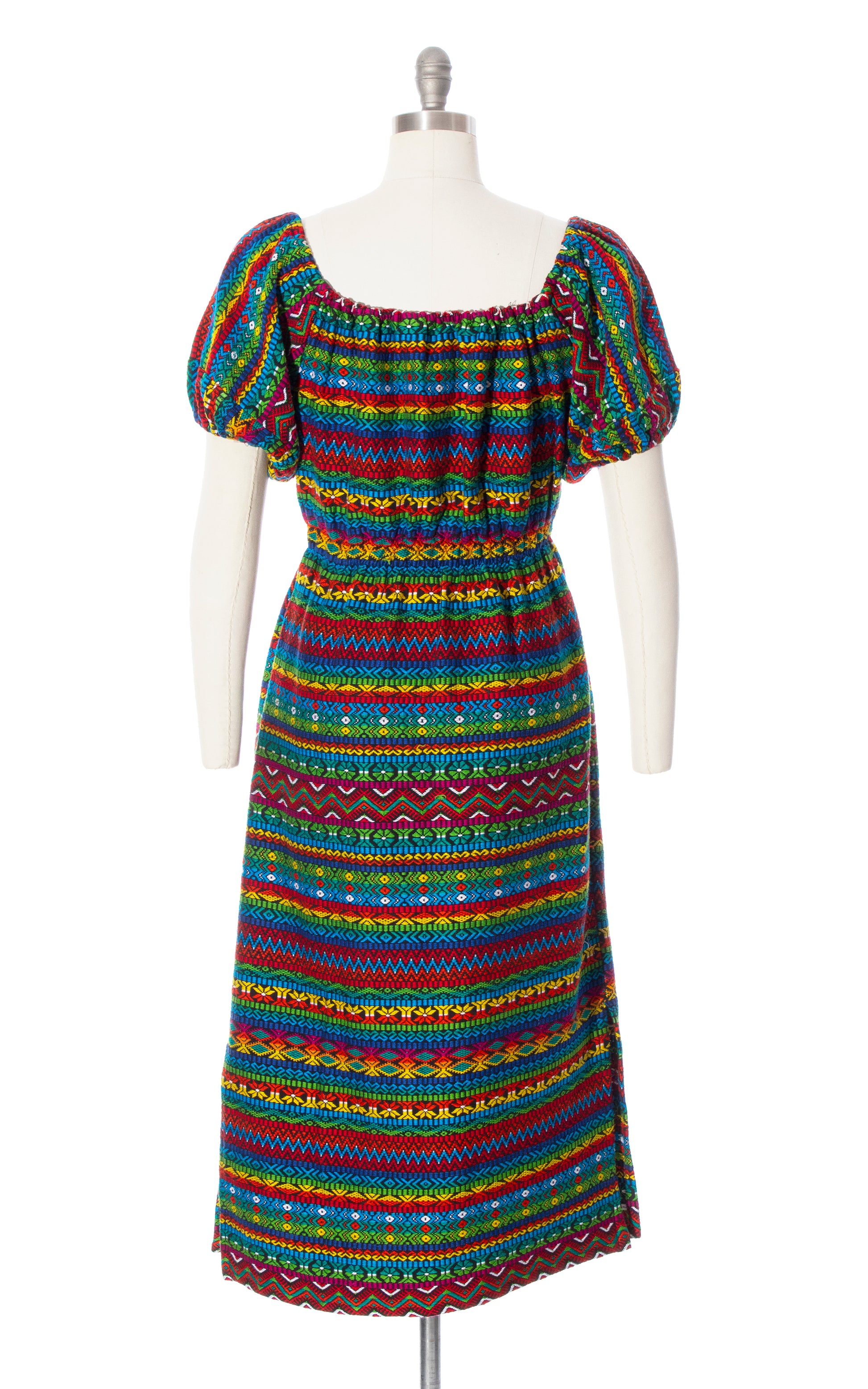 Vintage 1970s Style Rainbow Striped Woven Cotton Guatemalan Maxi Dress Birthday Life Vintage
