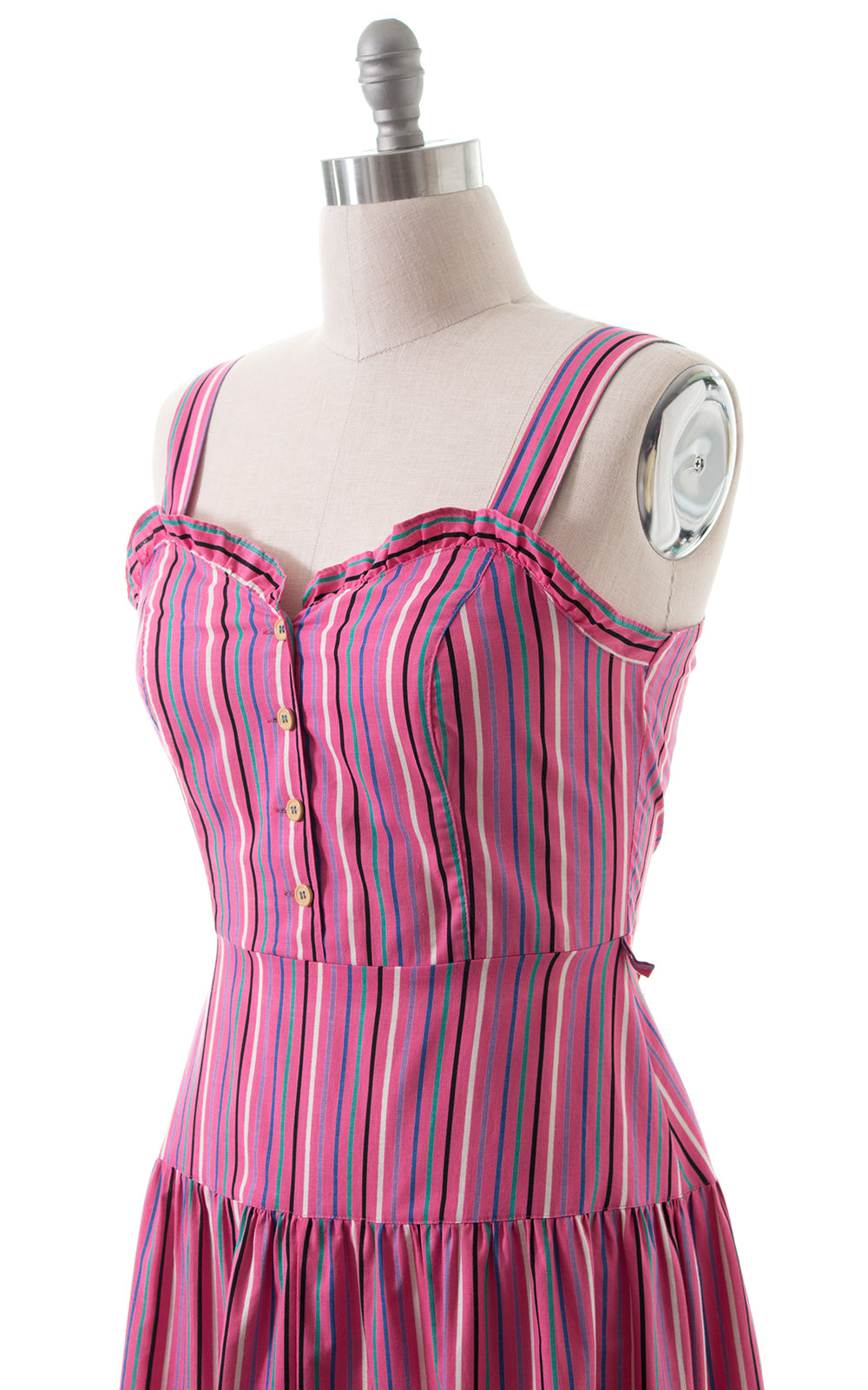 1970s Pink Striped Tiered Cotton Sundress