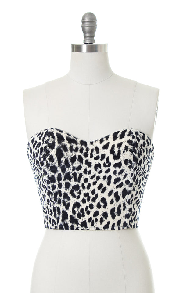 1990s Leopard Print Velvet Bustier | medium – Birthday Life Vintage