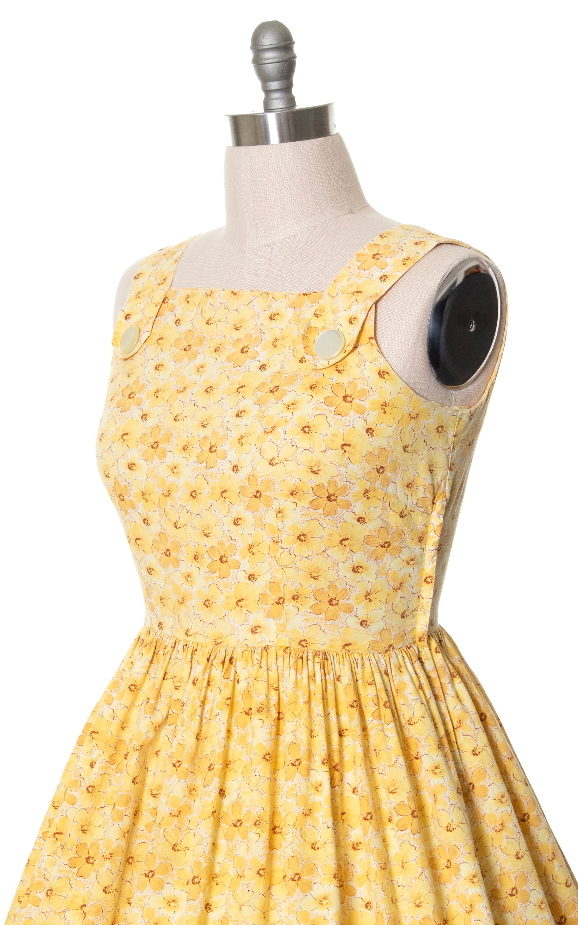 Vintage 50s 1950s Yellow Floral Cotton Sundress Fit and Flare Day Dress BirthdayLifeVintage
