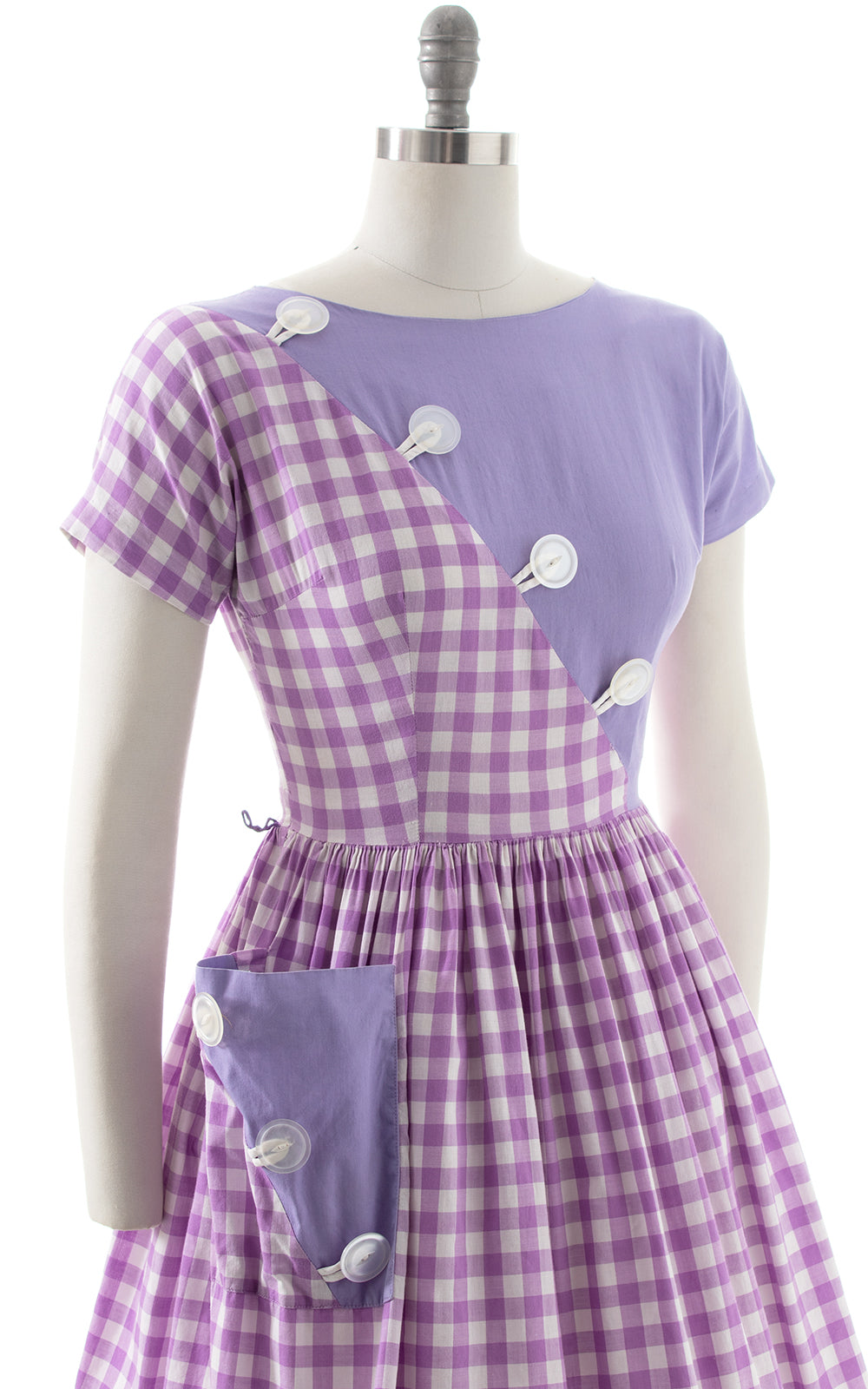 1950s Pattern Blocked Gingham Dress | small/medium