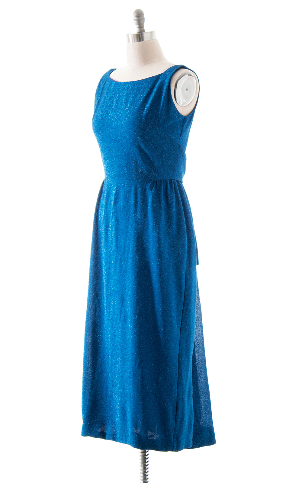 1960s Blue Lurex Gown with Train | medium/large