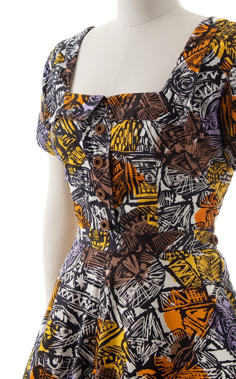 1950s Geometric Cotton Blouse & Skirt Set | medium