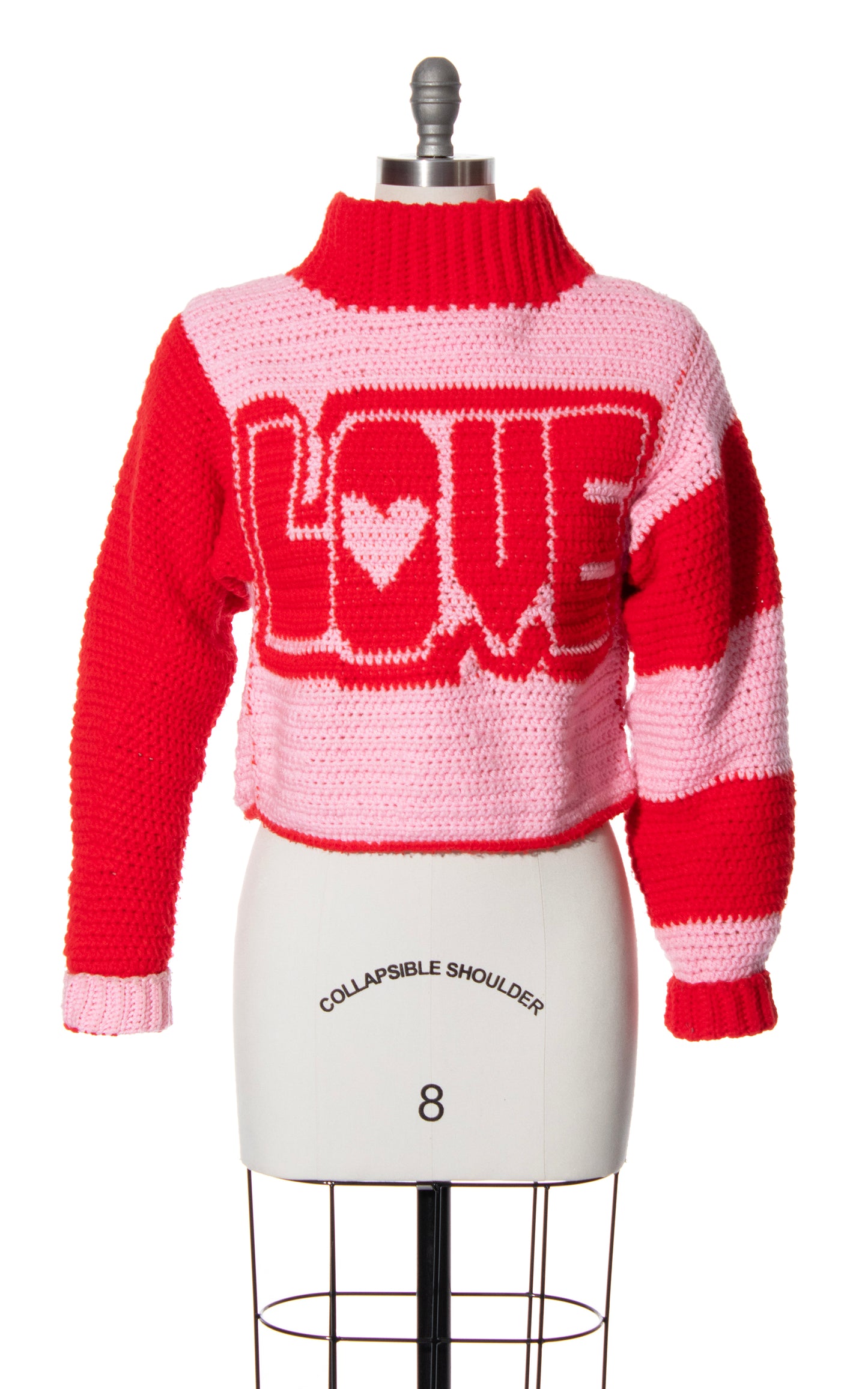 Vintage 70s 80s 1970s 1980s Love Novelty Chunky Knit Red Pink Sweater BirthdayLifeVintage