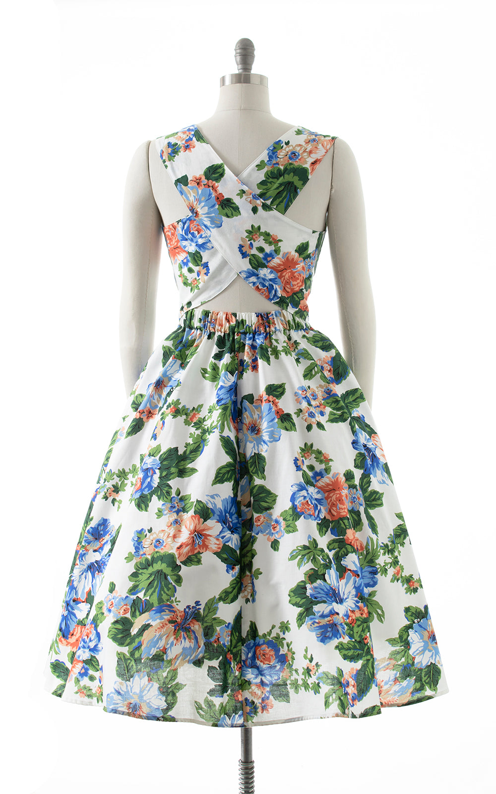 1980s CAROL ANDERSON Floral Criss-Cross Back Dress with Pockets | medium/large