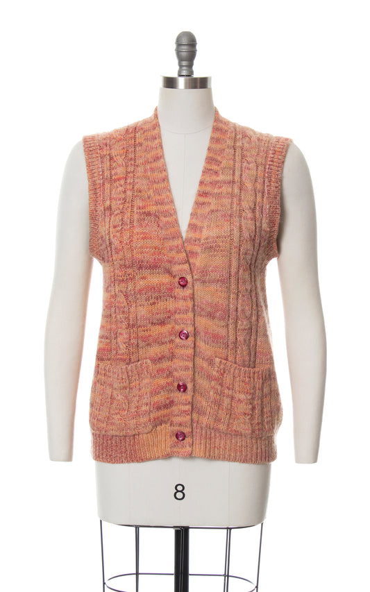 Vintage 70s 1970s Peach Pink Spacedye Knit Wool Sweater Vest Birthday Life Vintage