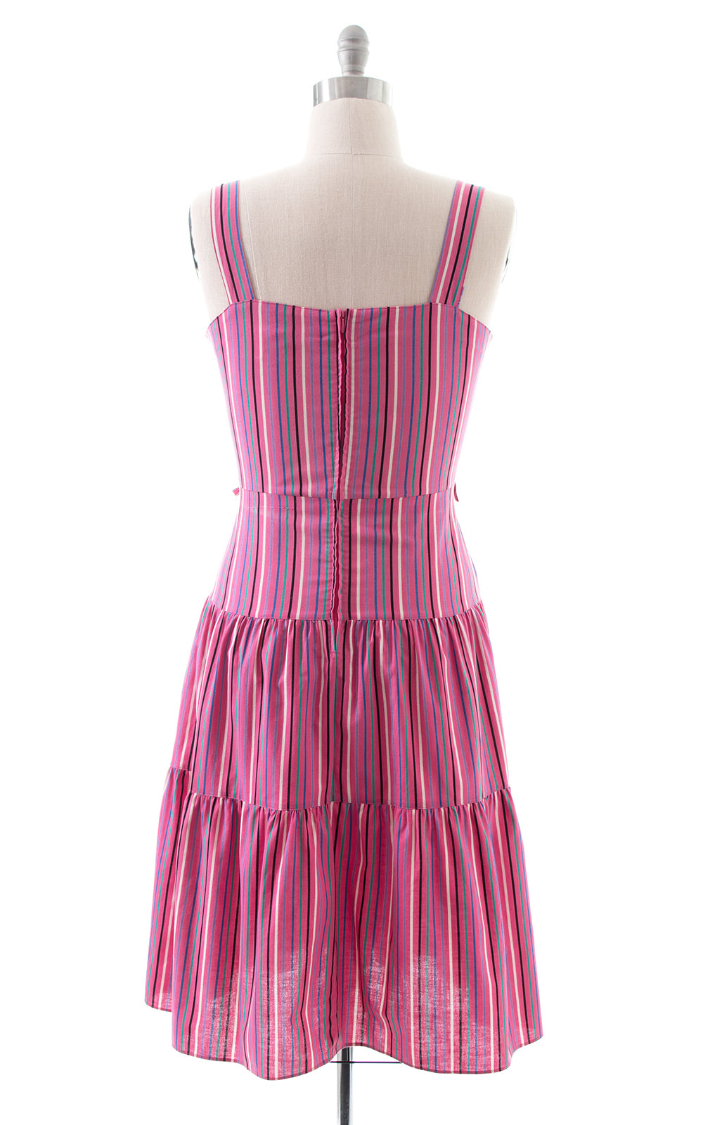 1970s Pink Striped Tiered Cotton Sundress
