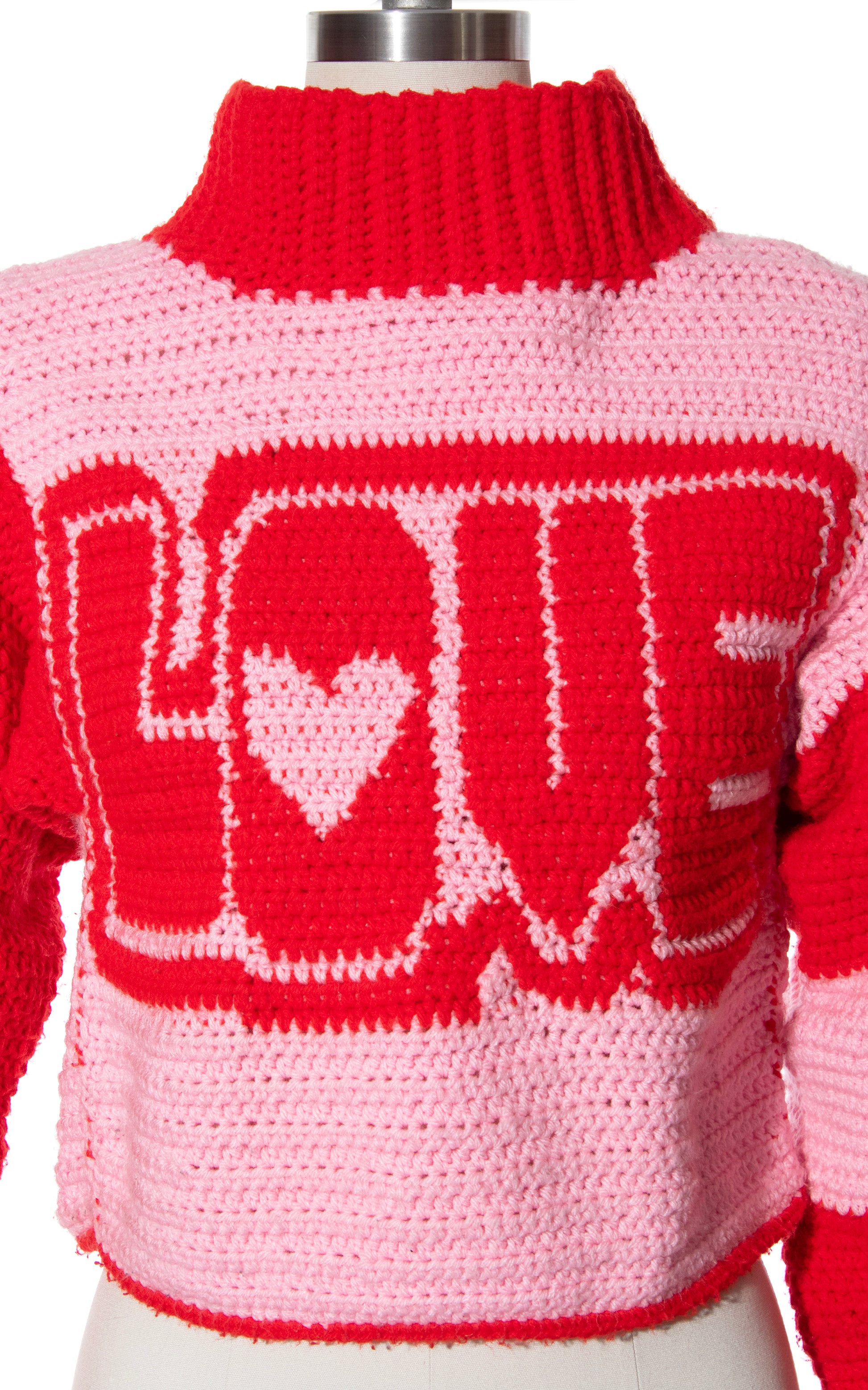 Vintage 70s 80s 1970s 1980s Love Novelty Chunky Knit Red Pink Sweater BirthdayLifeVintage
