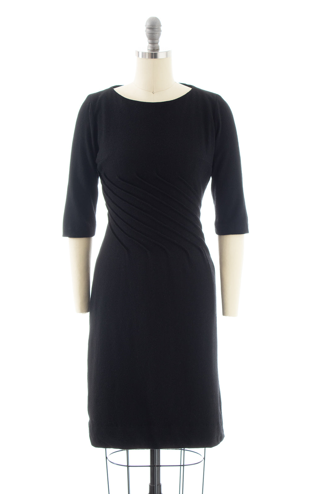 1960s Pintuck Wool Jersey Wiggle Dress | small