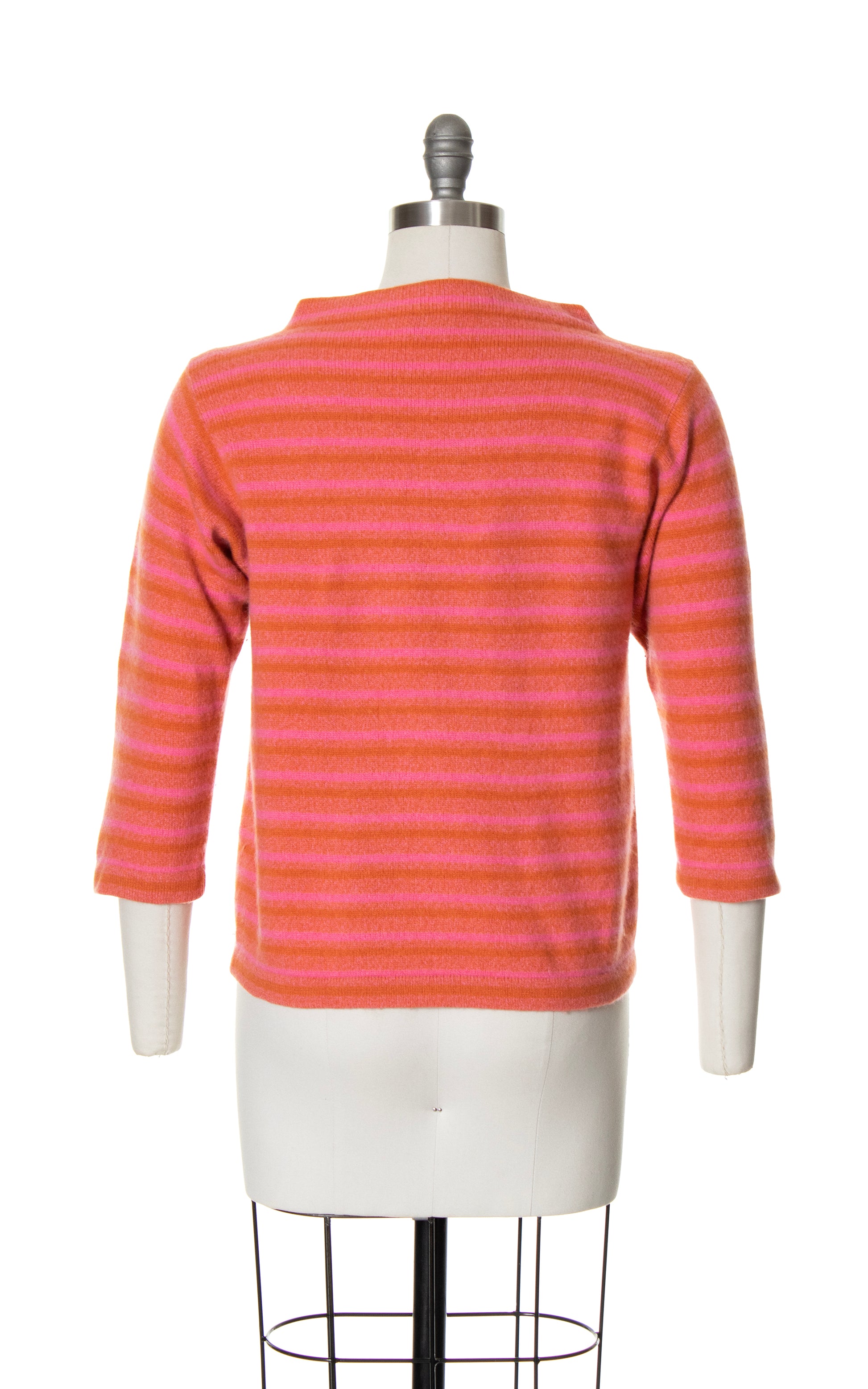 Vintage 60s 1960s Cashmere Striped Sweater Top Pink Orange Pullover BirthdayLifeVintage