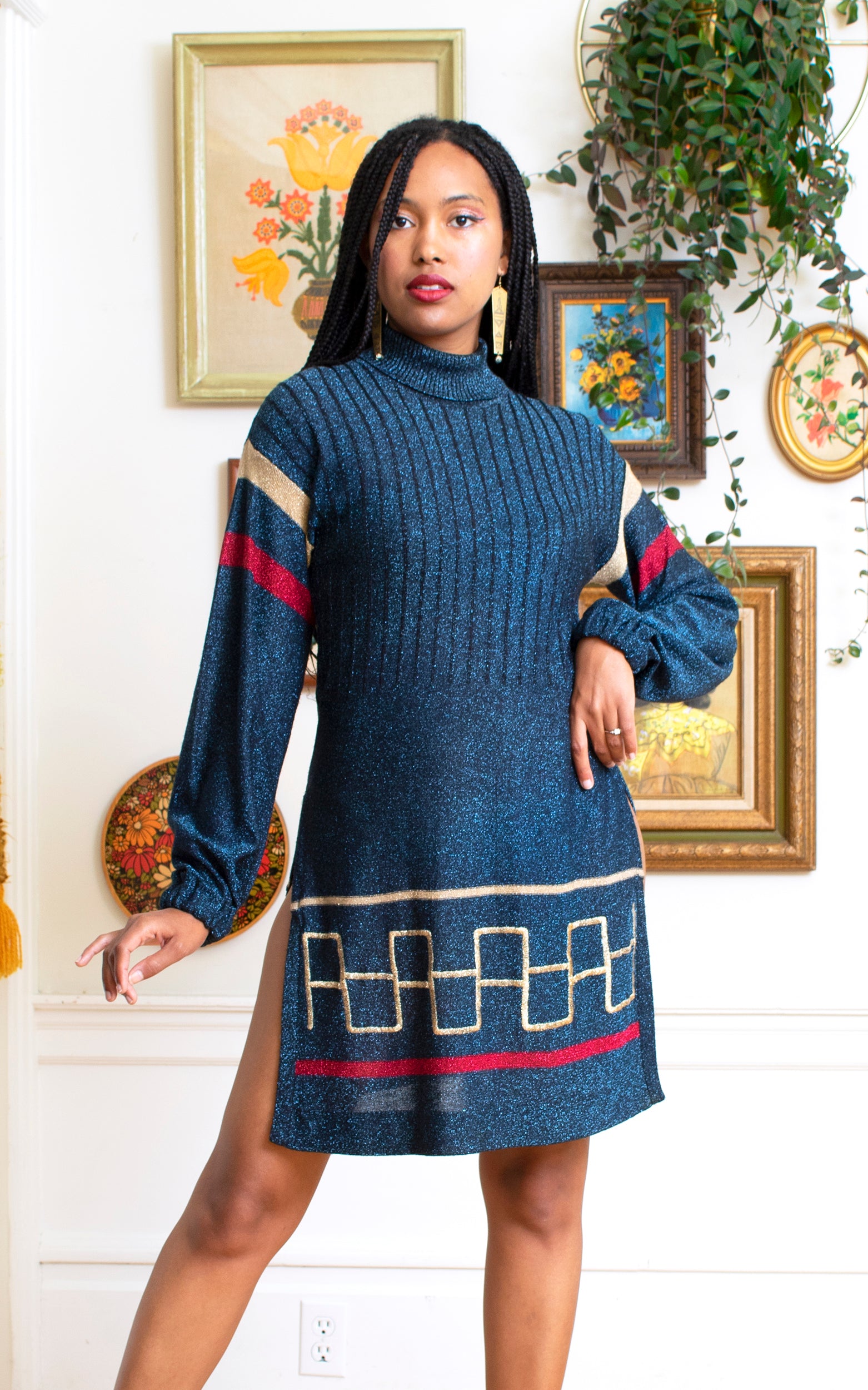 1970s WENJILLI Metallic Knit Tunic Dress