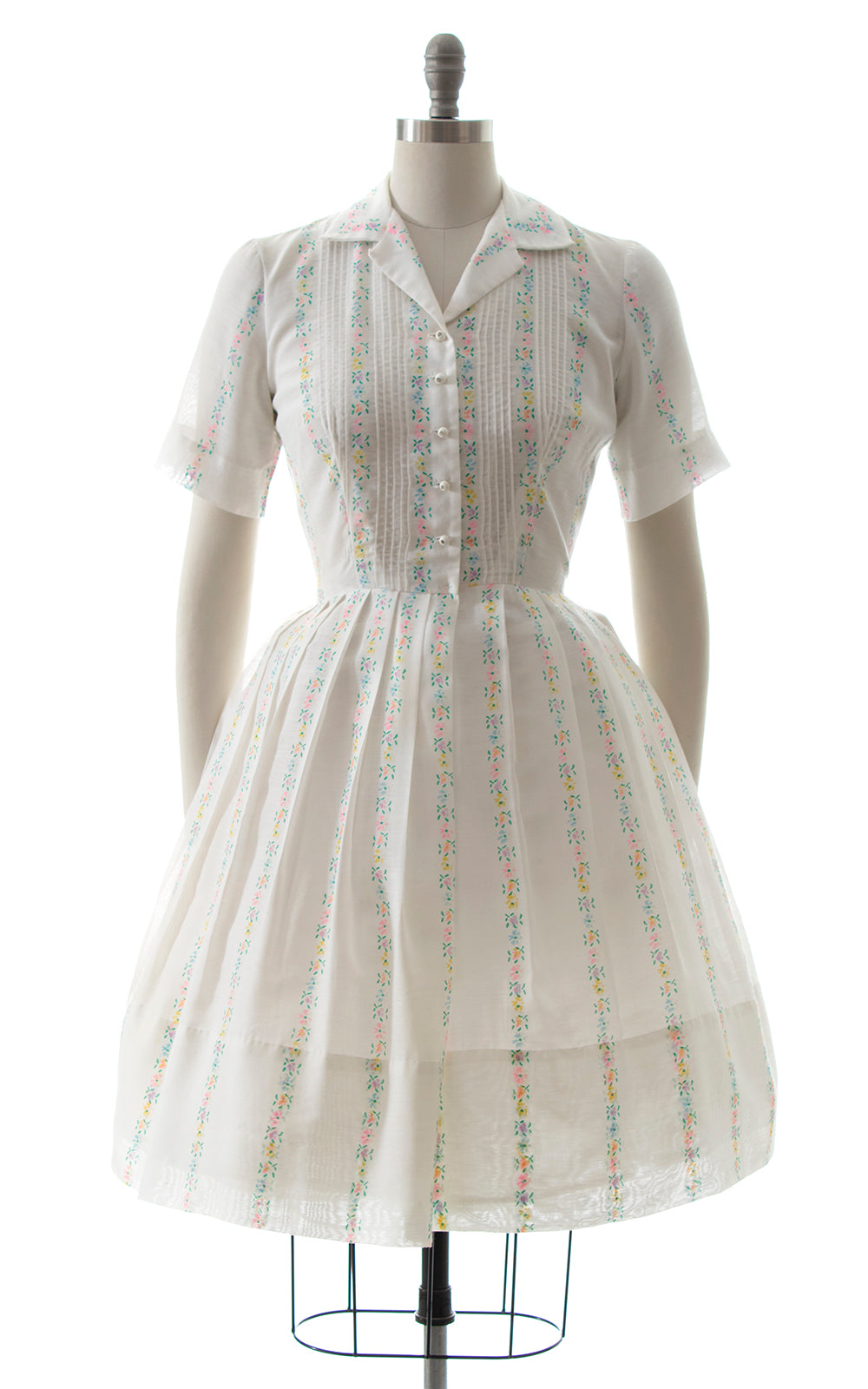1960s Pastel Floral Striped Shirtwaist Dress BirthdayLifeVintage