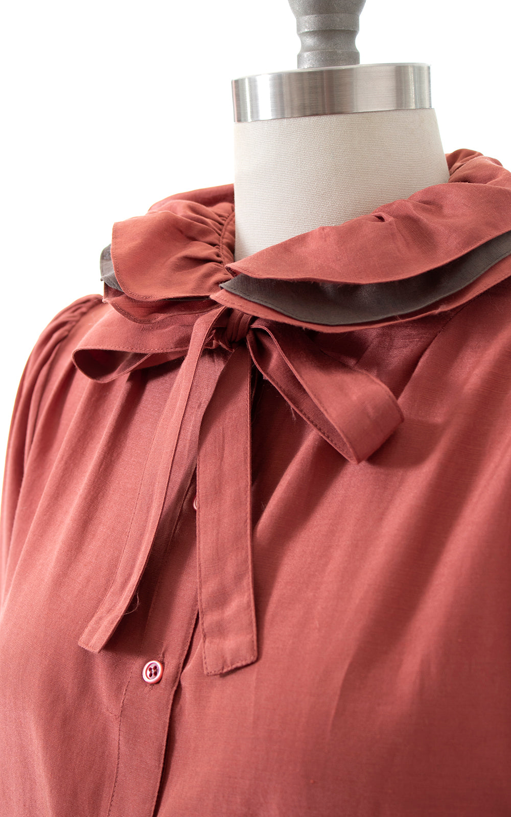 1980s Ruffled Collar Pussy Bow Silk-Cotton Blouse | medium