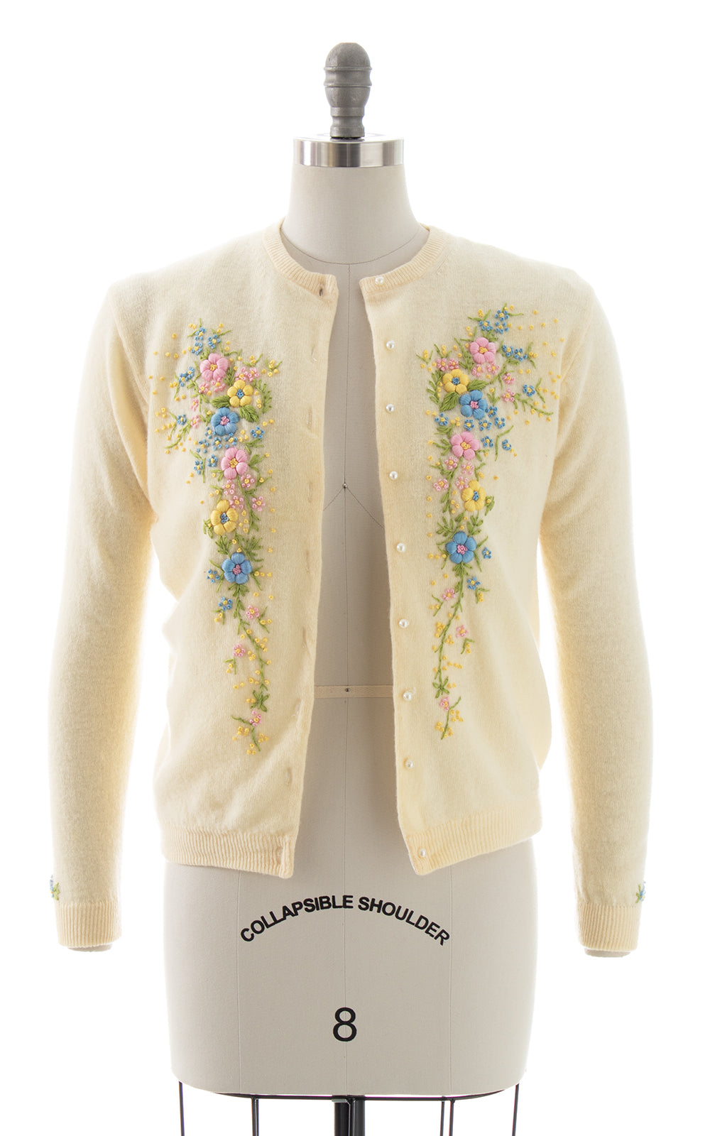 1960s Pastel Floral Embroidered Wool Cardigan | medium/large