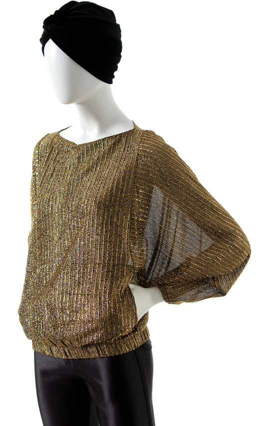 1970s Metallic Gold Dolman Sleeve Blouse with Pockets BirthdayLifeVintage