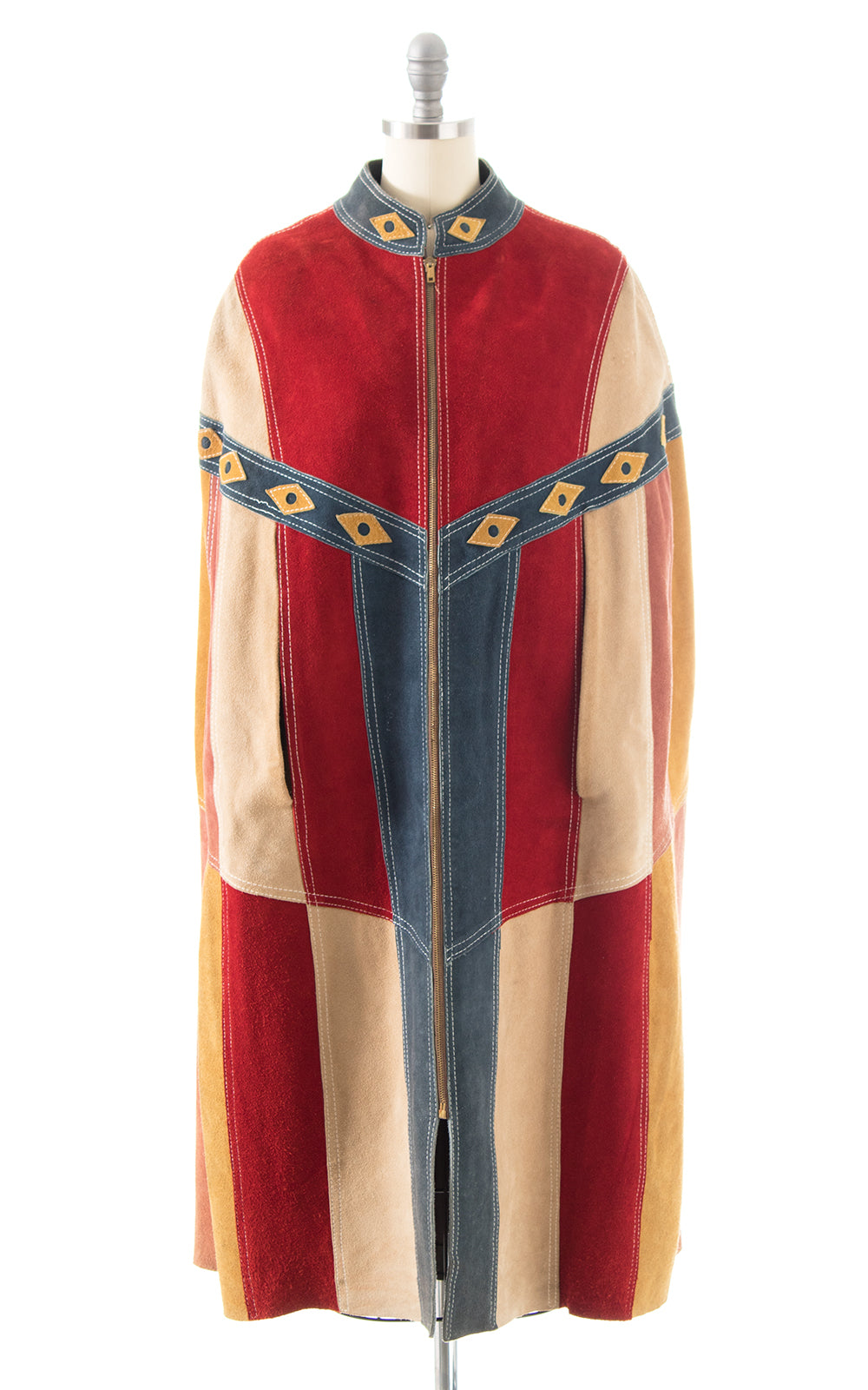 1960s 1970s Suede Patchwork Cape