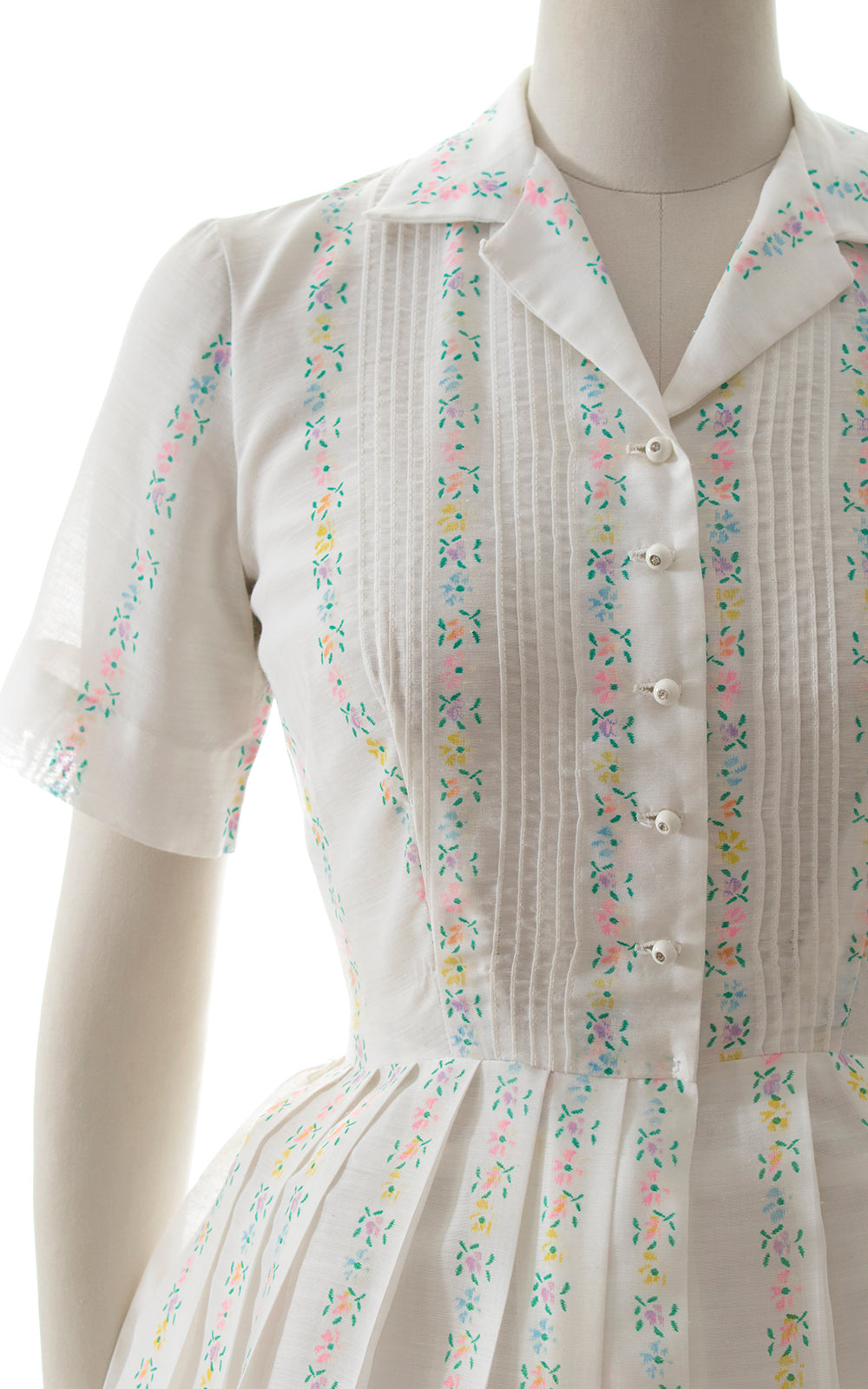 1960s Pastel Floral Striped Shirtwaist Dress BirthdayLifeVintage