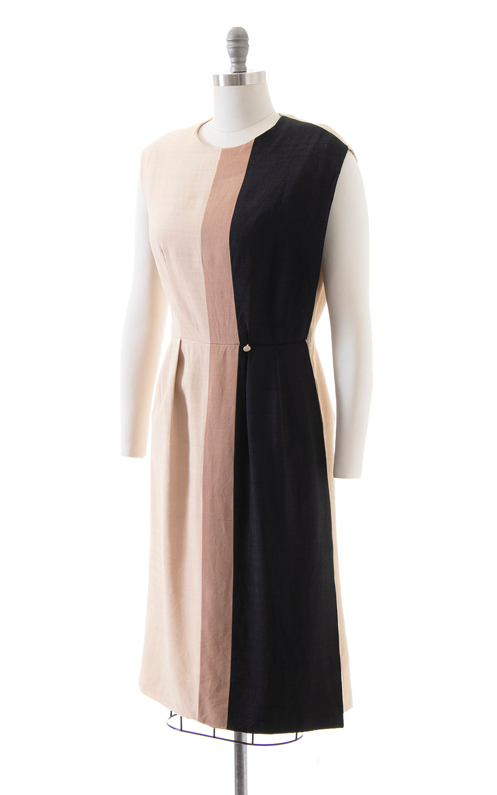 1950s NINA RICCI Color Block Linen Sheath Dress with Hidden Pocket | medium