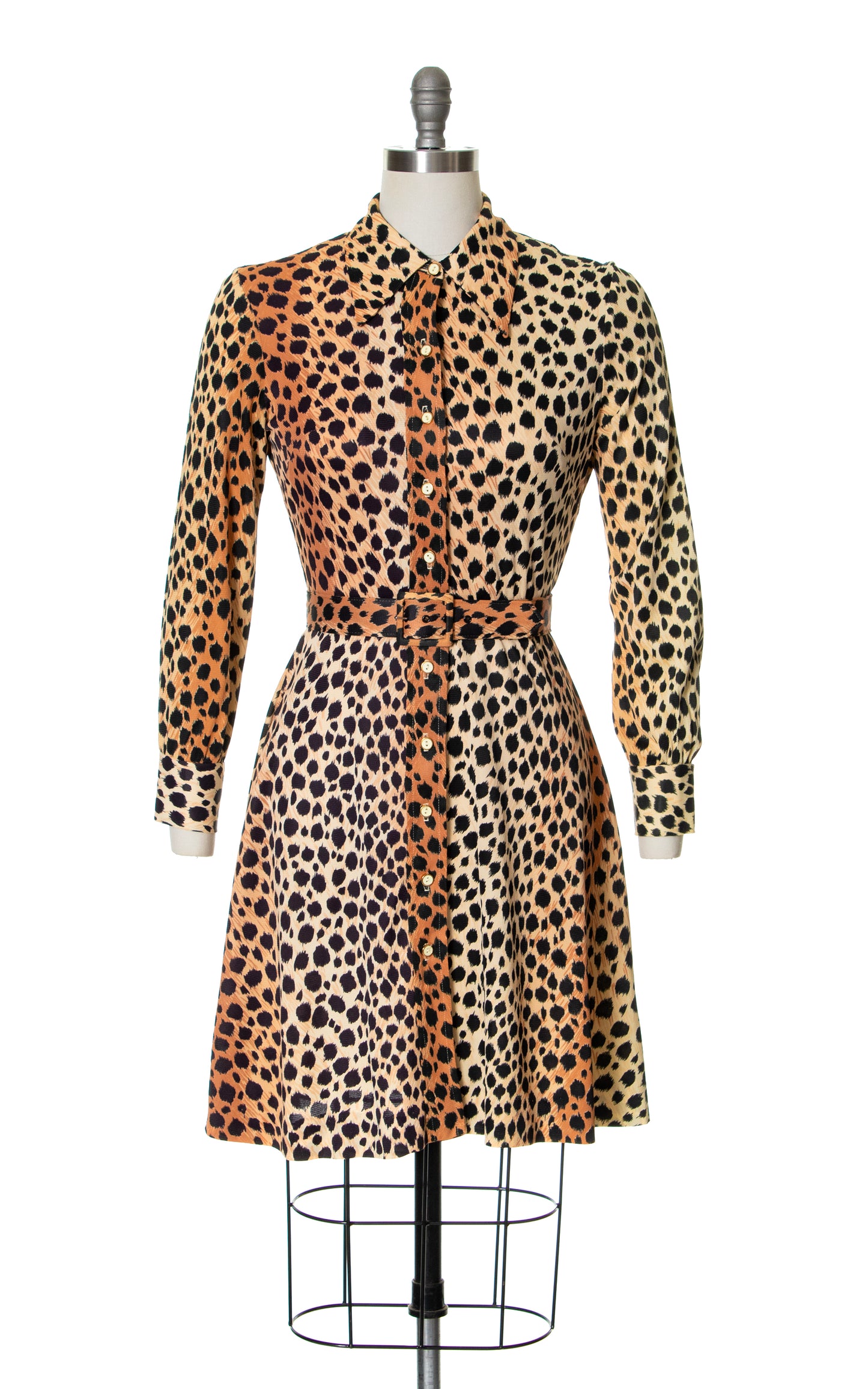 Vintage 70s 1970s Animal Cheetah Print Jersey Shirtwaist Dress BirthdayLifeVintage