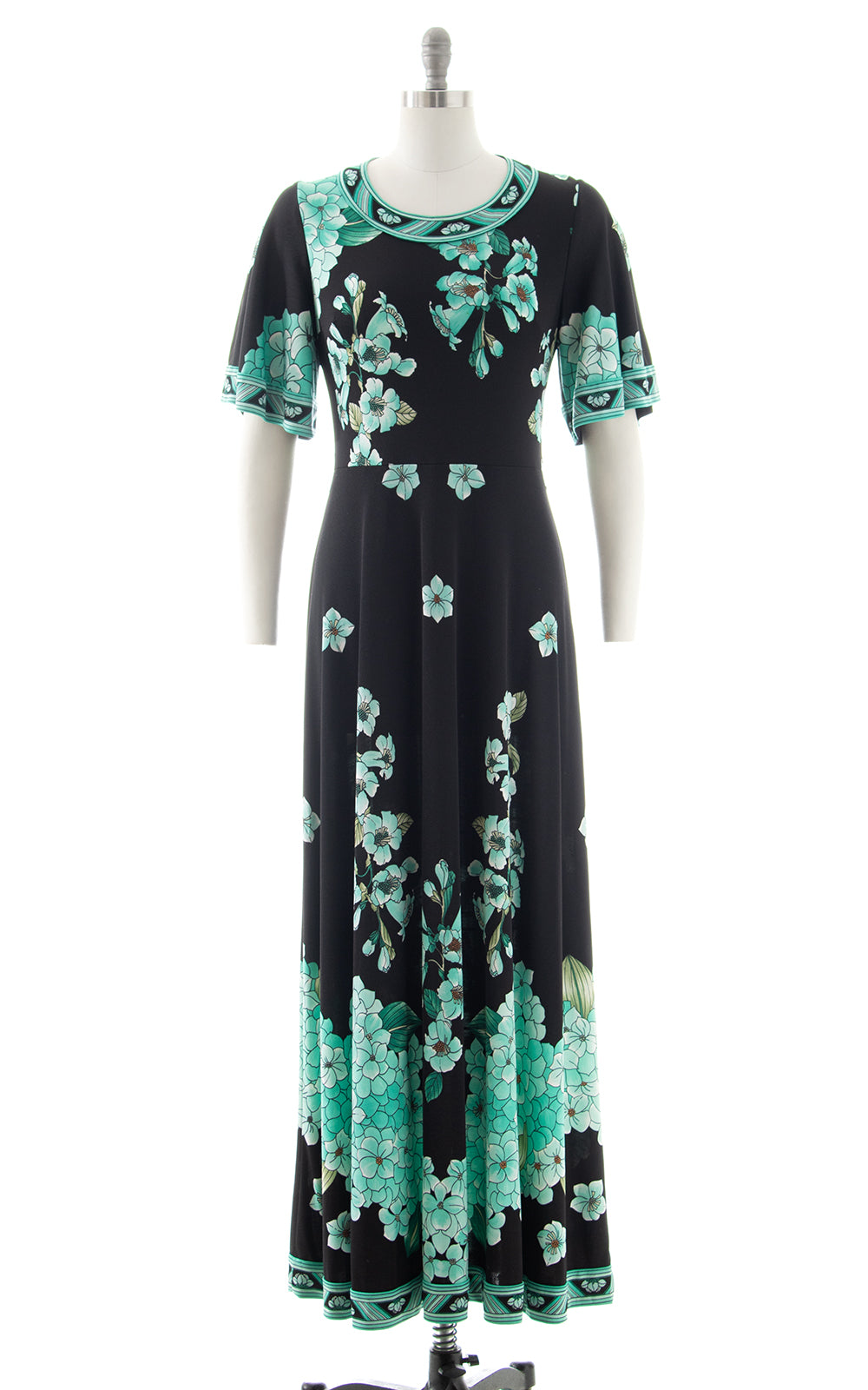 1970s Floral Jersey Maxi Dress | small/medium