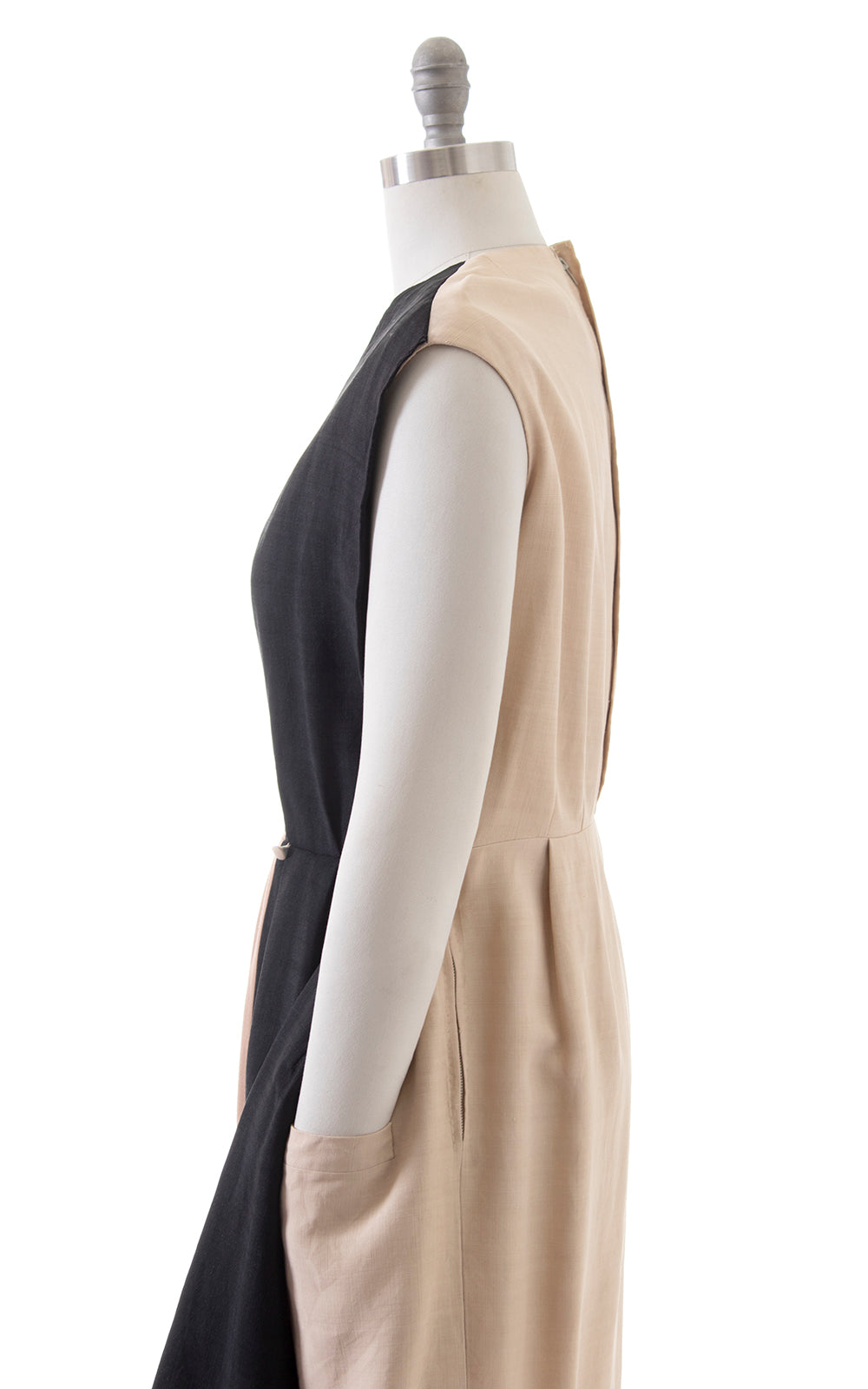 1950s NINA RICCI Color Block Linen Sheath Dress with Hidden Pocket | medium