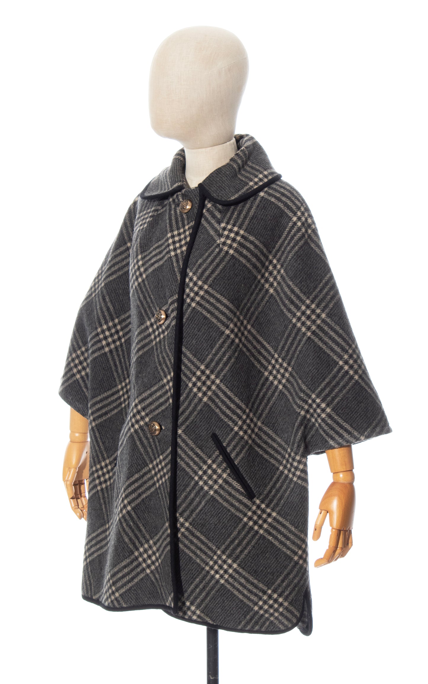 Vintage 70s 1970s Grey Gray Plaid Tartan Wool Cape Coat BirthdayLifeVintage