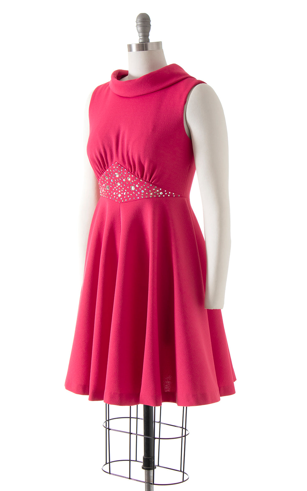 1960s 1970s Rhinestone Studded Hot Pink Dress | small